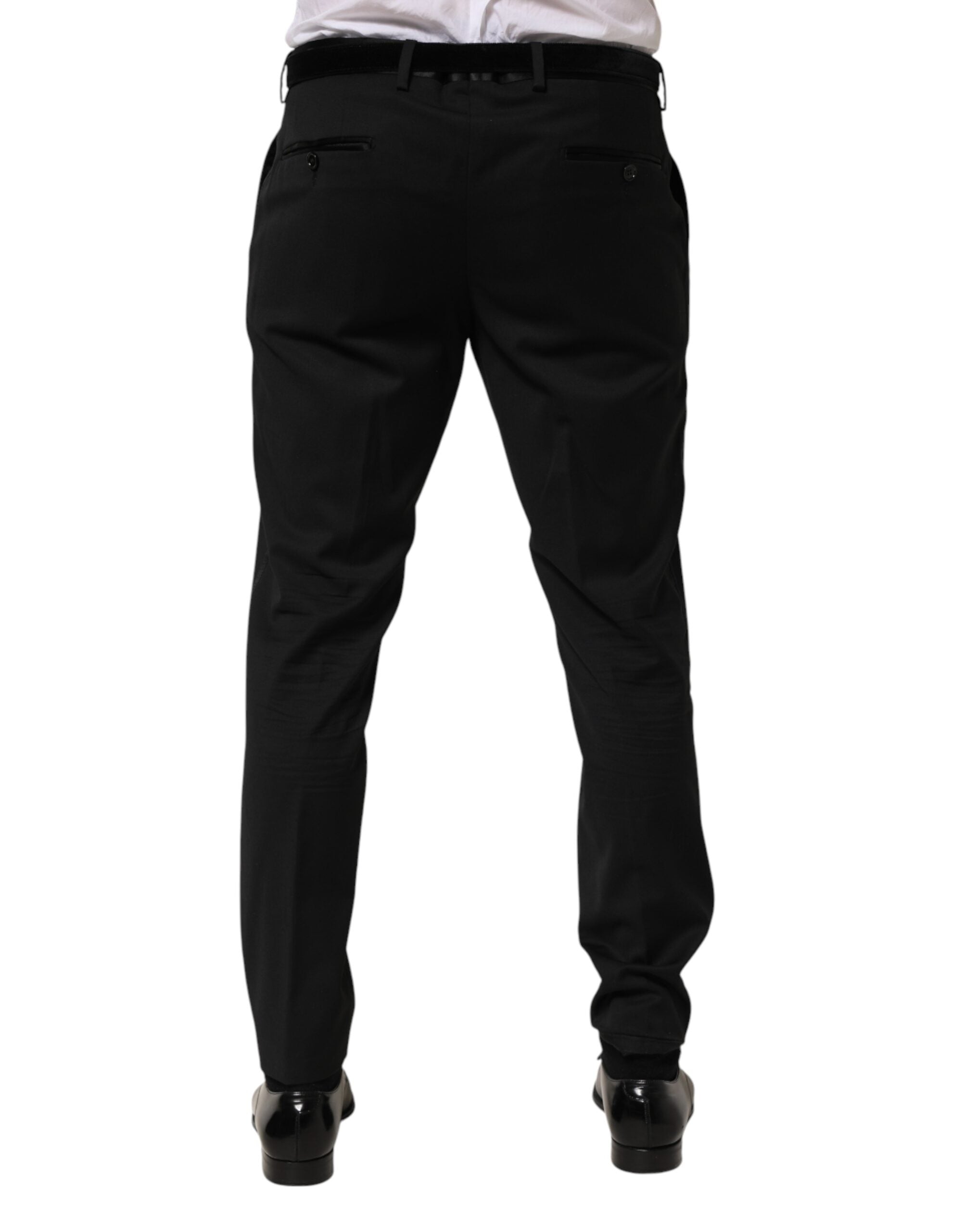 Pantalon homme Dolce & Gabbana en laine noire, style formel, à la coupe élégante et moderne.