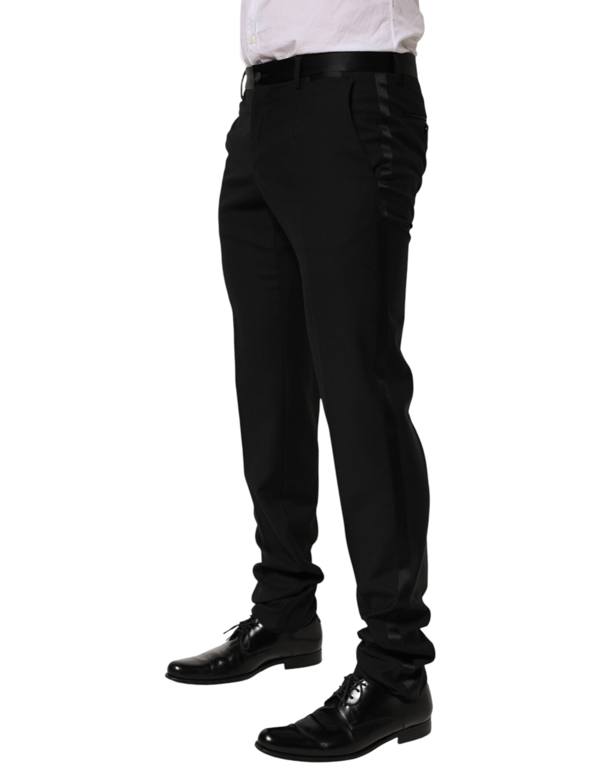 Pantalon homme Dolce & Gabbana en laine noire, style formel, pantalon à coupe classique, adapté pour occasions élégantes.