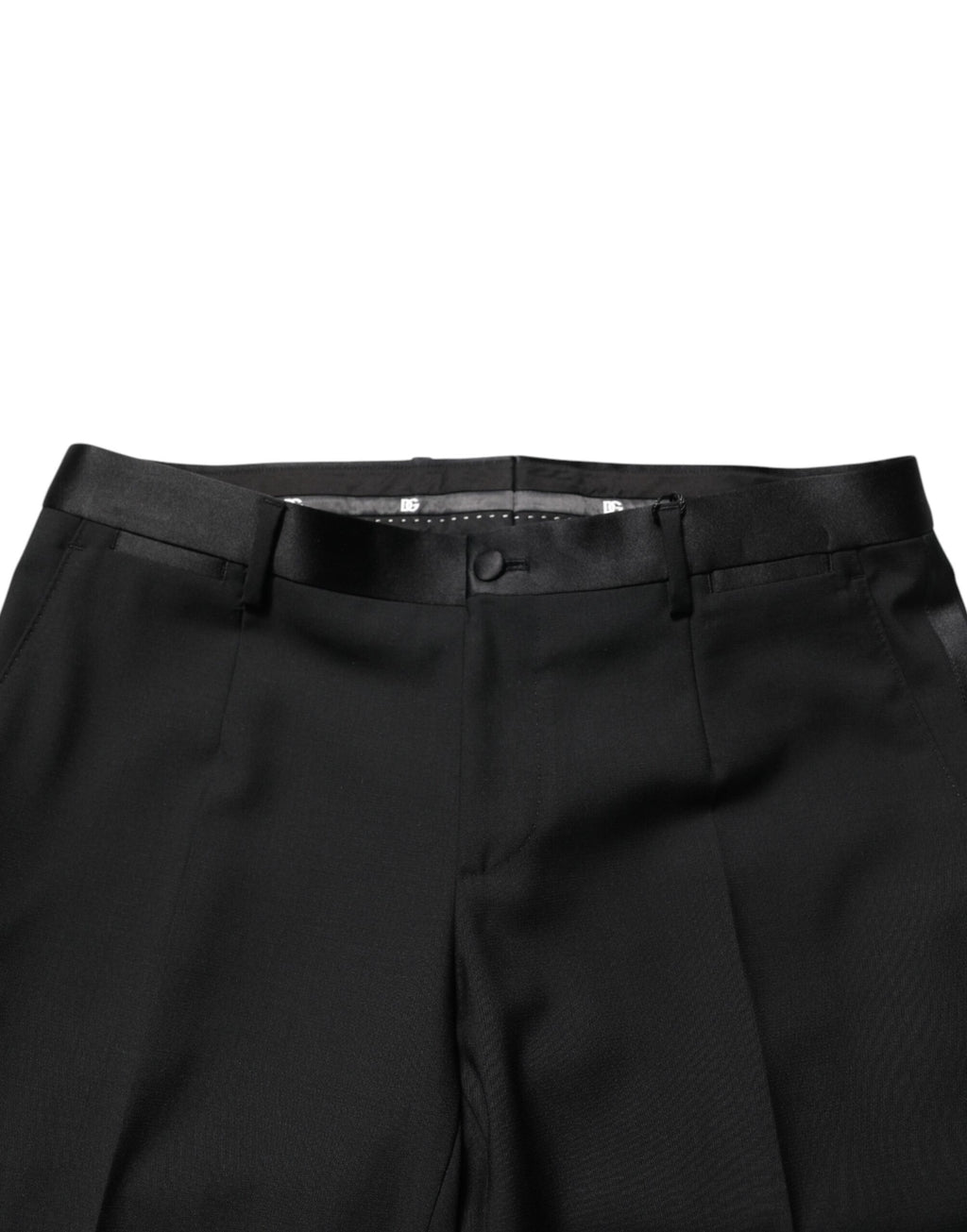 Pantalon homme Dolce & Gabbana en laine noire, costume formel élégant, vue de face sur fond neutre.