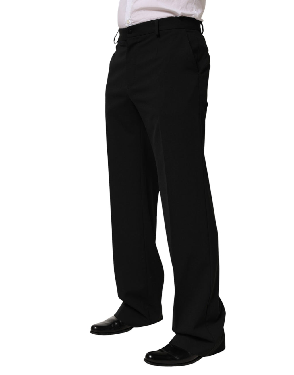 Pantalon homme Dolce & Gabbana en laine noire, style formel, pantalon élégant avec coupe classique.
