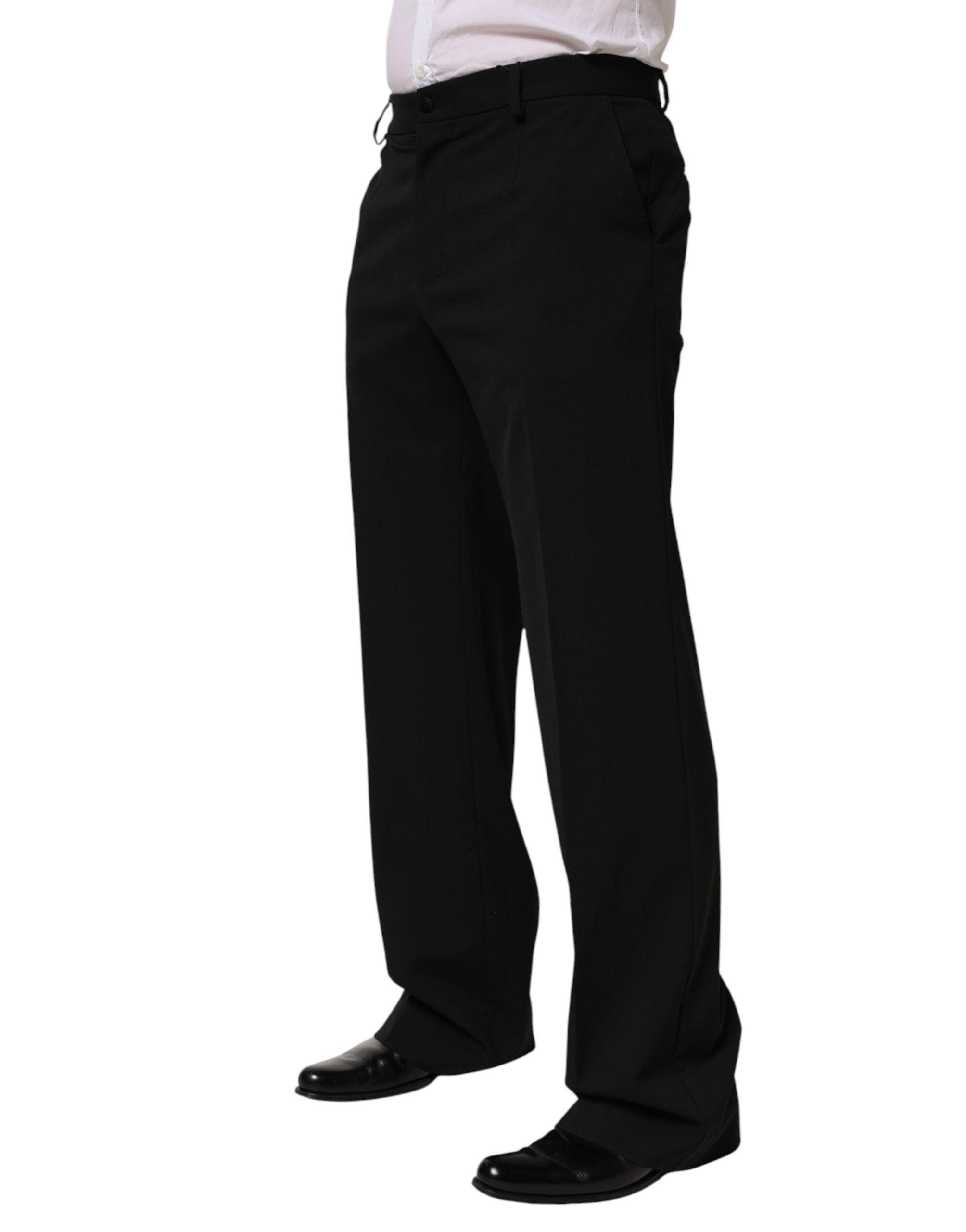 Pantalon homme Dolce & Gabbana en laine noire, style formel, pantalon élégant avec coupe classique.