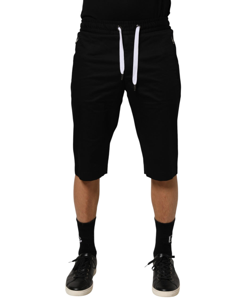 Shorts bermuda pour hommes en coton stretch noir de Dolce & Gabbana, mode élégante et confortable.