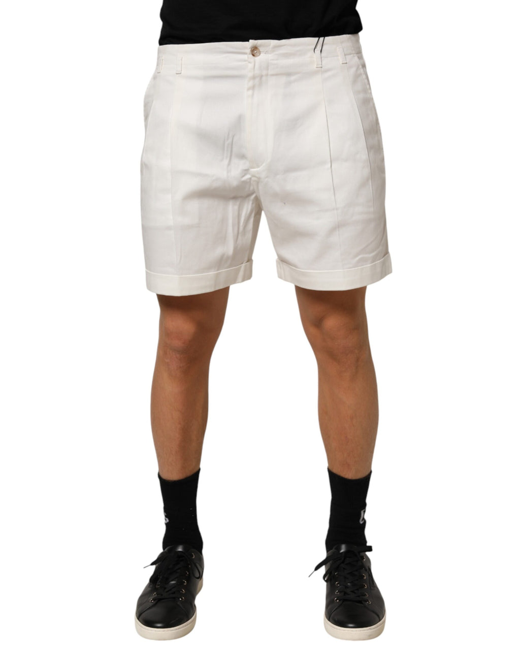 Shorts bermuda homme en coton blanc de Dolce & Gabbana, mi-hauteur à taille moyenne, style élégant et confortable.