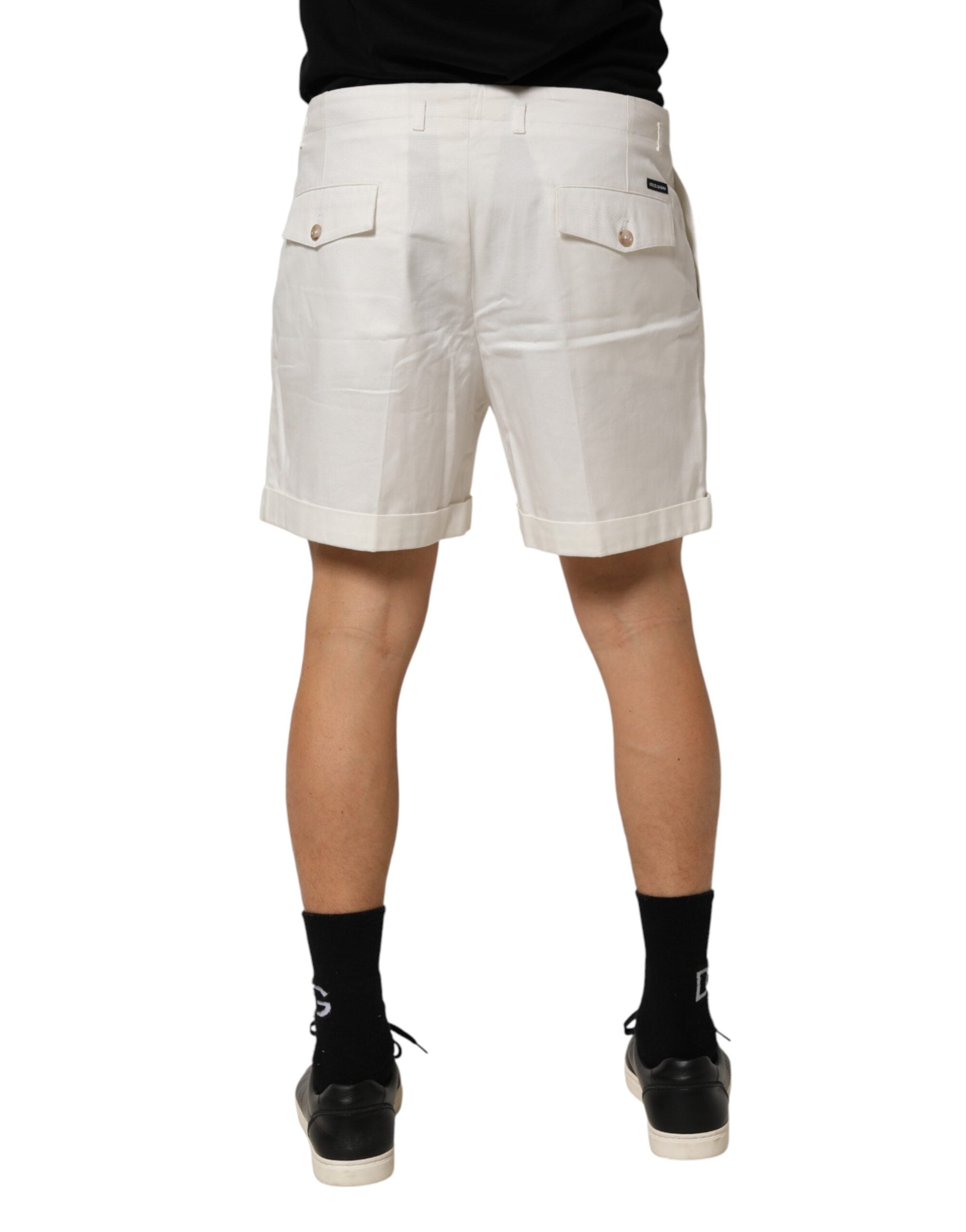 Shorts bermuda pour homme en coton blanc de Dolce & Gabbana, taille mi-hauteur, style décontracté et élégant.