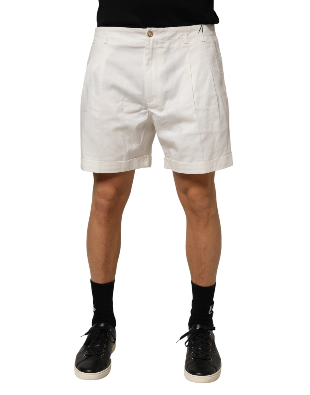 Shorts bermuda en coton blanc pour homme de marque Dolce & Gabbana, taille mi-haute, vue de face.