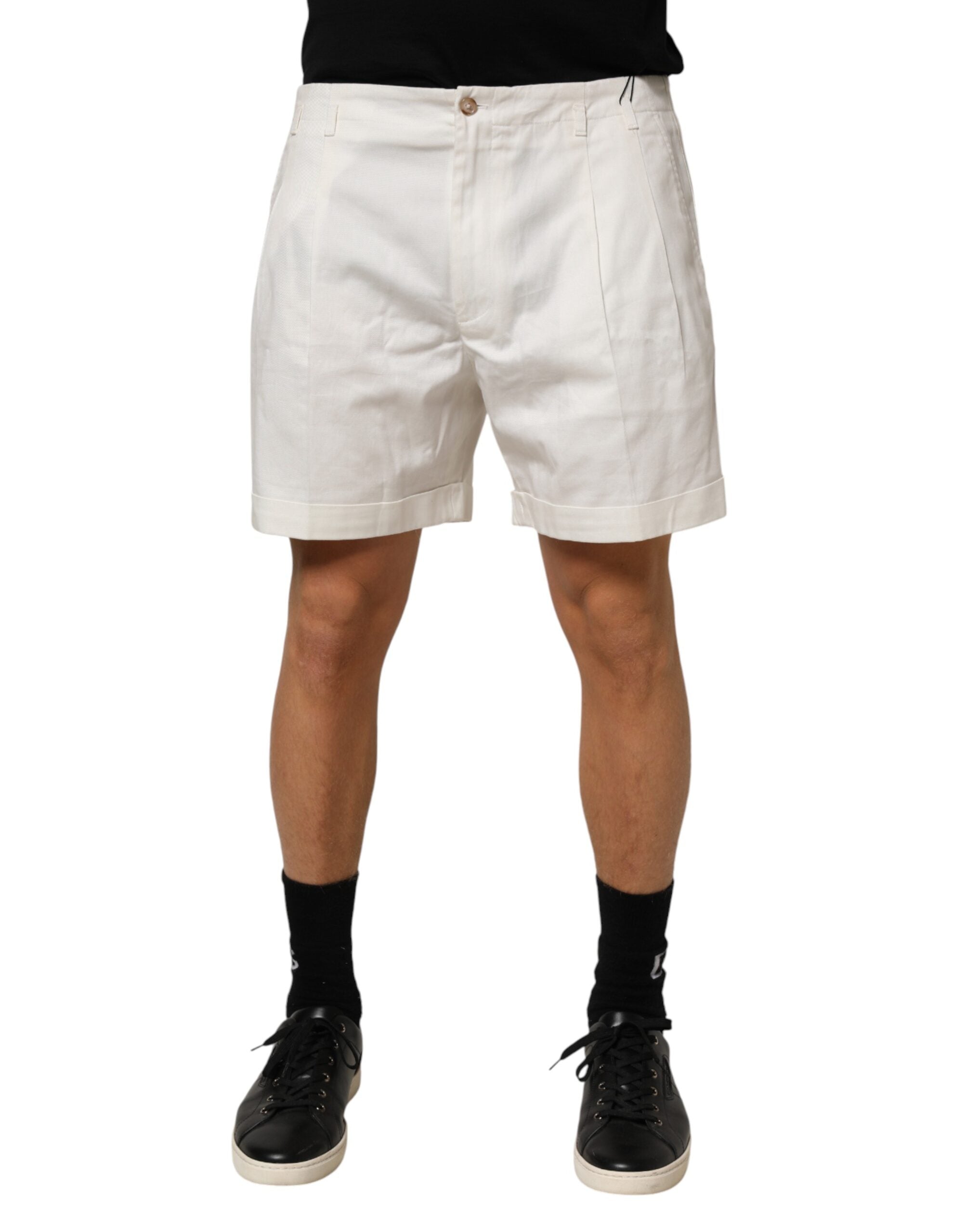 Shorts bermuda en coton blanc pour homme de marque Dolce & Gabbana, taille mi-haute, vue de face.