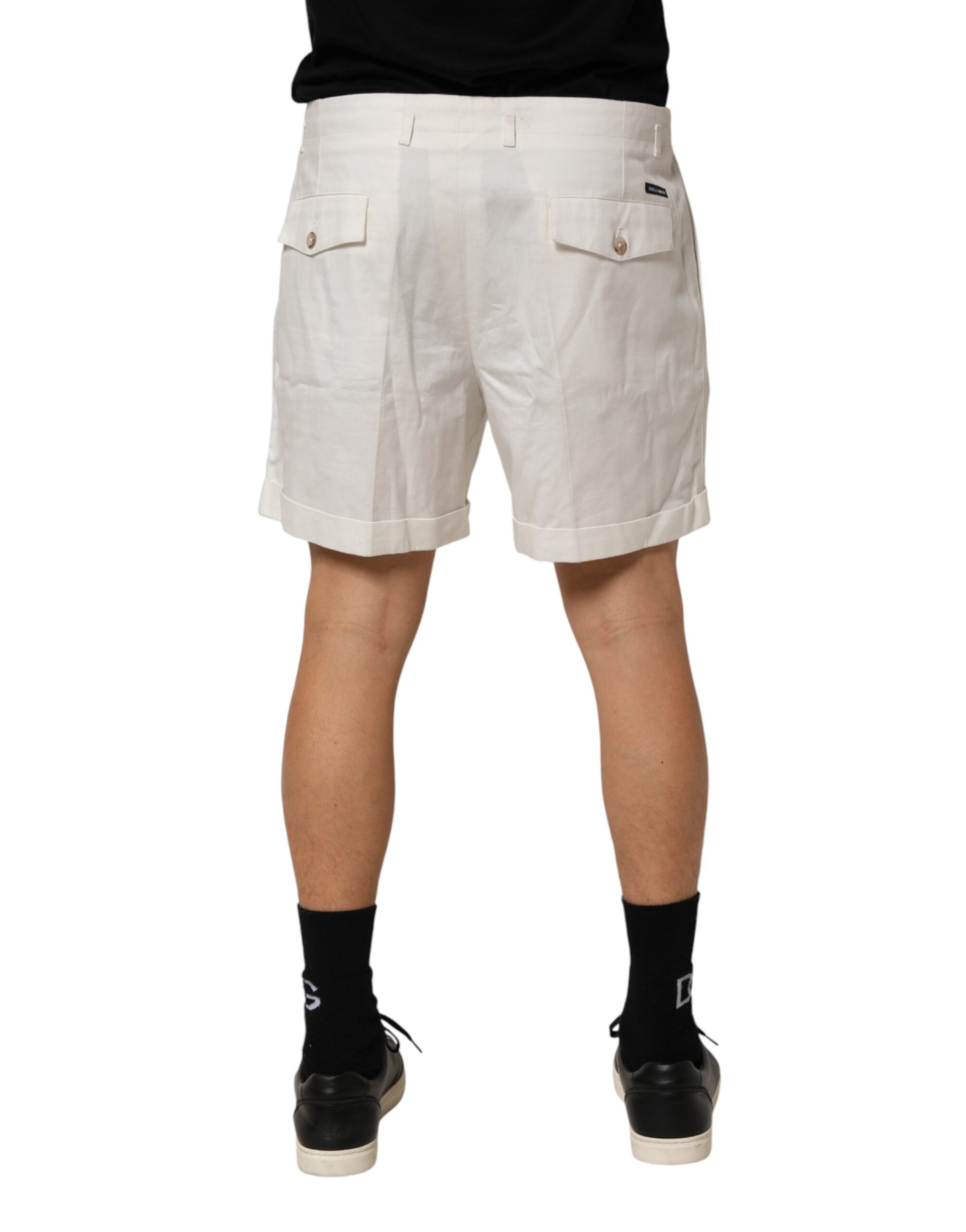Shorts bermuda blancs en coton pour homme de Dolce & Gabbana, taille mi-hauteur, style décontracté et élégant.