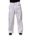 Pantalon cargo homme Dolce & Gabbana en lin blanc, coupe droite, style décontracté et élégant, vue de face.