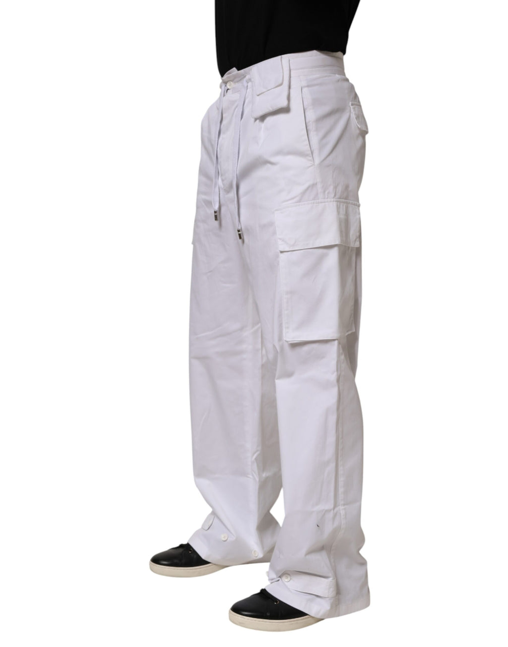Pantalon cargo en lin blanc pour homme de Dolce & Gabbana, pantalon droit avec poches, style élégant et décontracté.