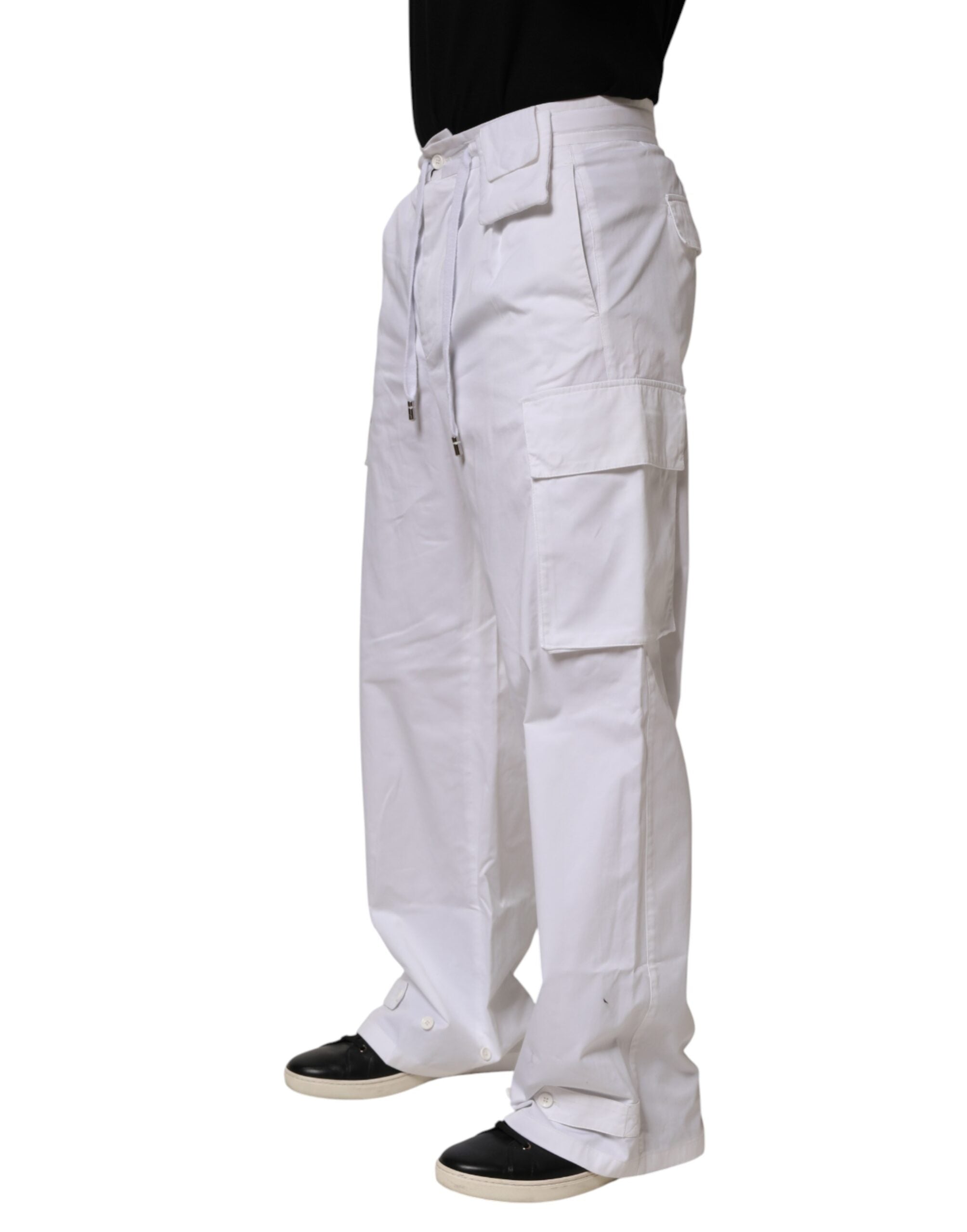 Pantalon cargo en lin blanc pour homme de Dolce & Gabbana, pantalon droit avec poches, style élégant et décontracté.