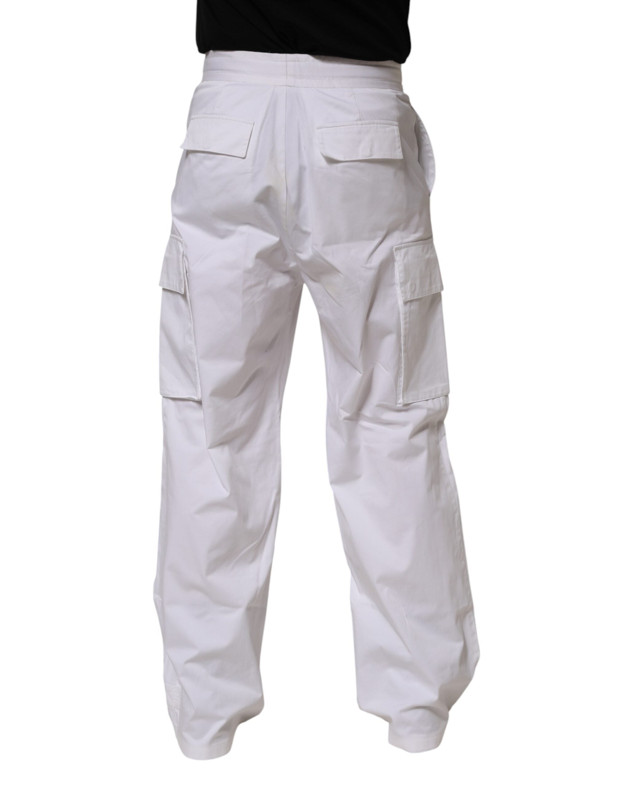 Pantalon cargo droit en lin blanc pour homme de Dolce & Gabbana, élégance décontractée et style sophistiqué.