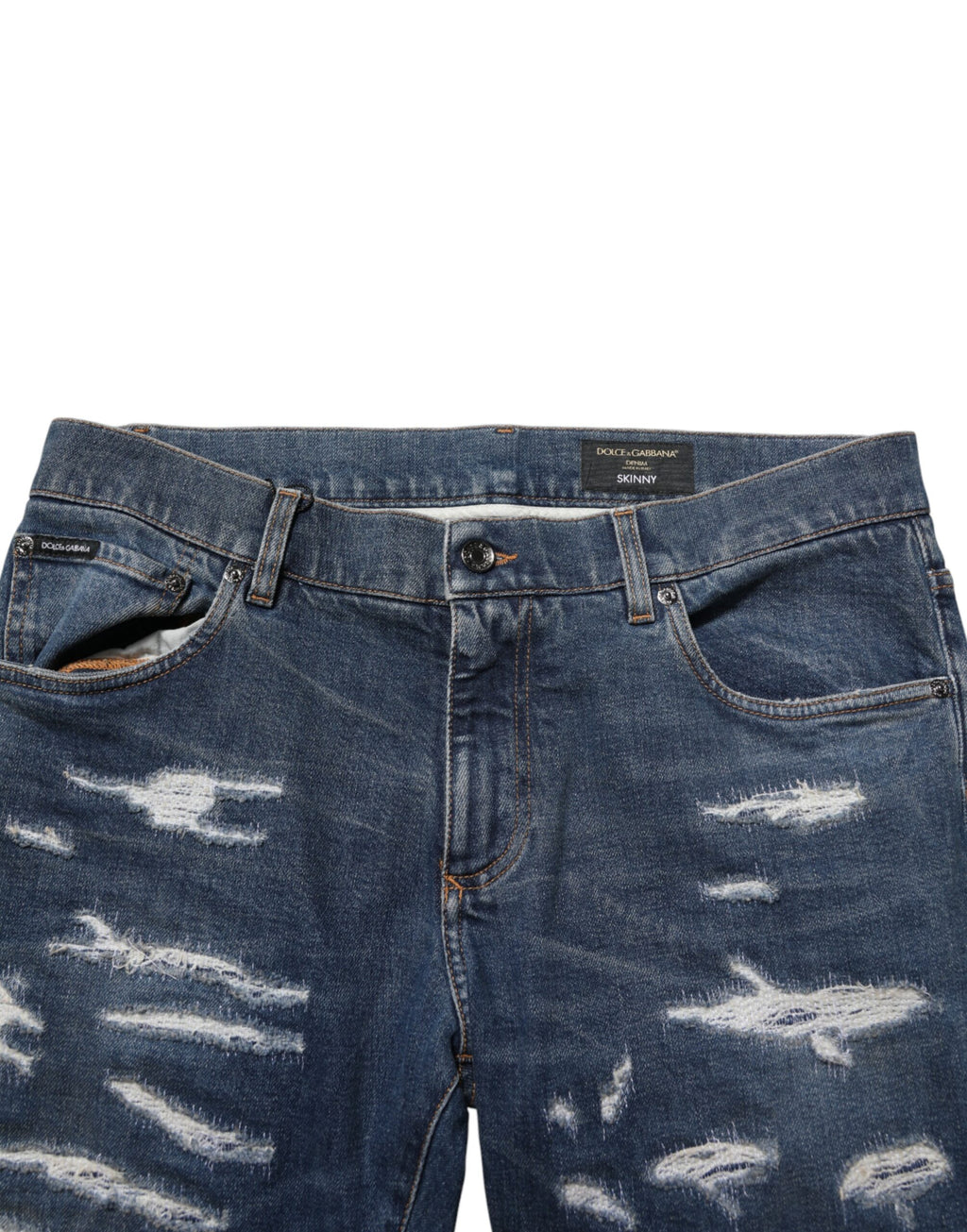 Jean homme skinny en denim coton déchiré bleu de Dolce & Gabbana, style moderne et ajusté