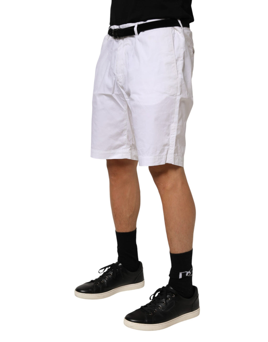 Pantalons bermuda homme en coton stretch blanc de Dolce & Gabbana, style élégant et confortable, visible en gros plan.