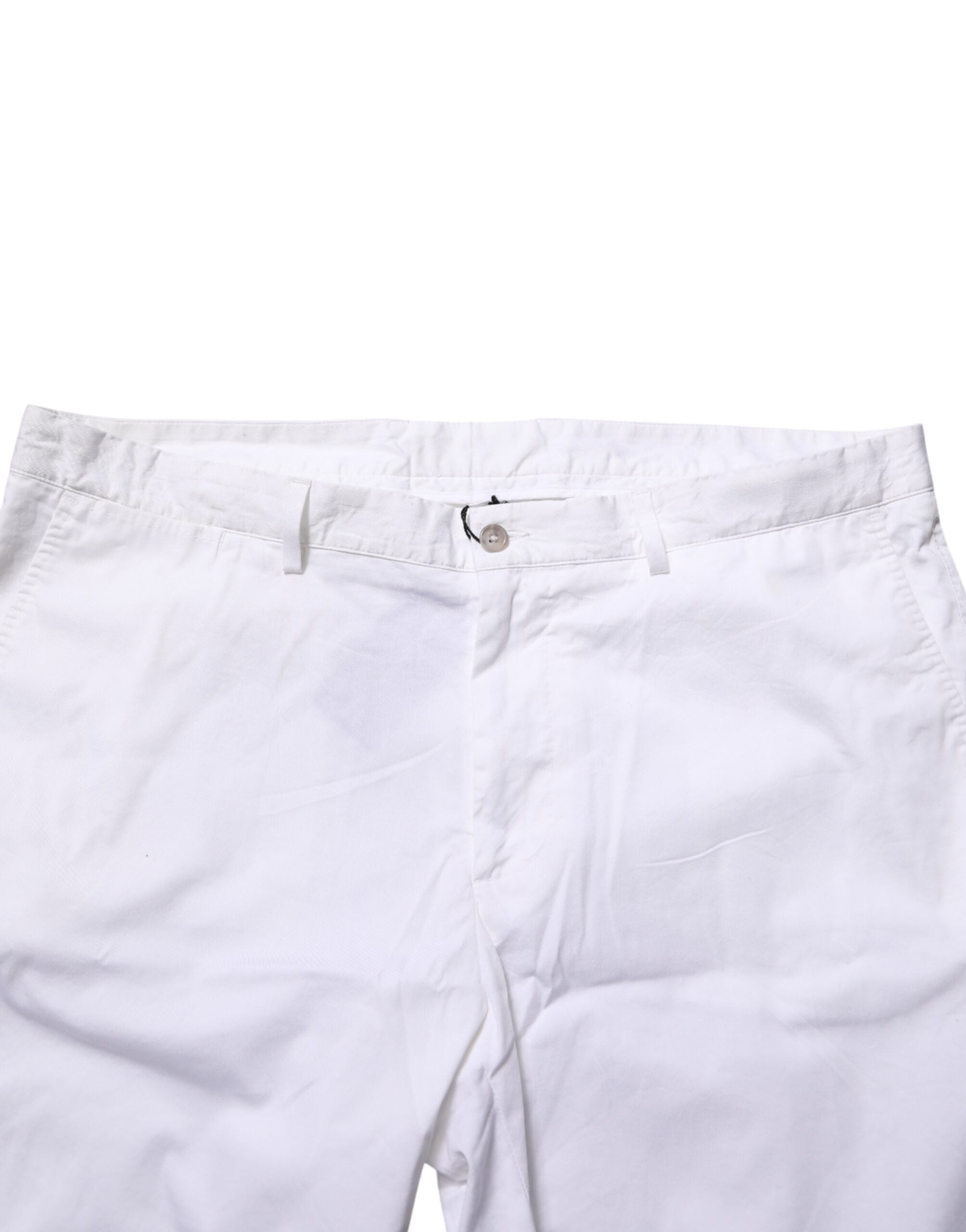Pantalons bermuda pour homme en coton stretch blanc Dolce & Gabbana, coupe élégante et confortable, visibles sur l'image.