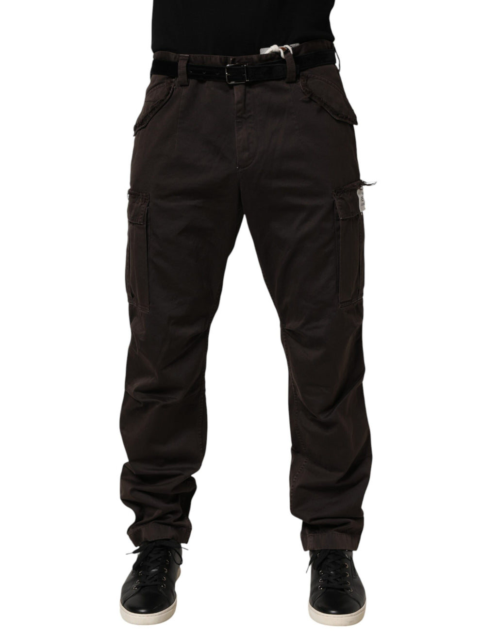 Pantalon cargo pour homme Dolce & Gabbana Re-Edition en coton marron, détails de couture et style décontracté visible.