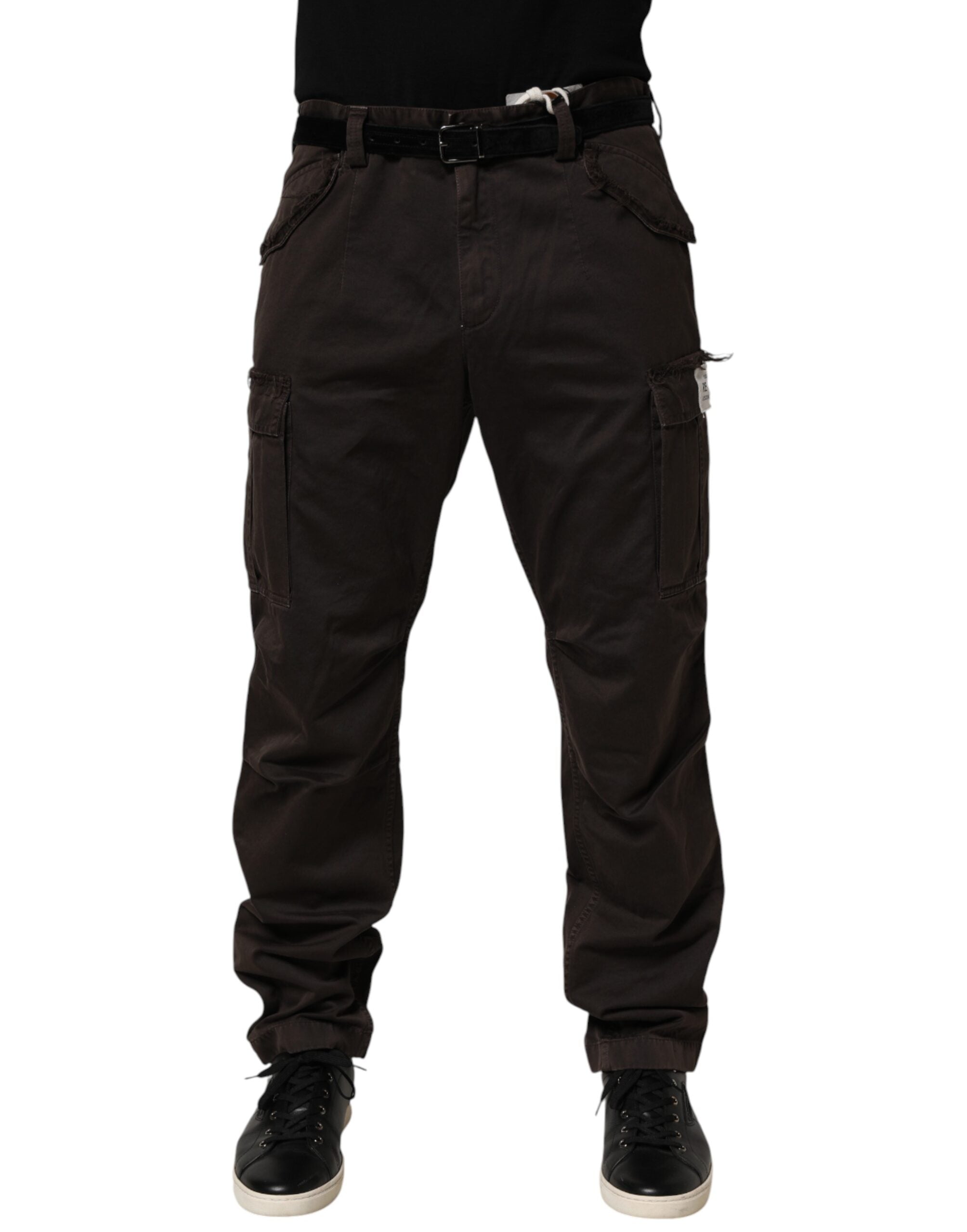 Pantalon cargo pour homme Dolce & Gabbana Re-Edition en coton marron, détails de couture et style décontracté visible.