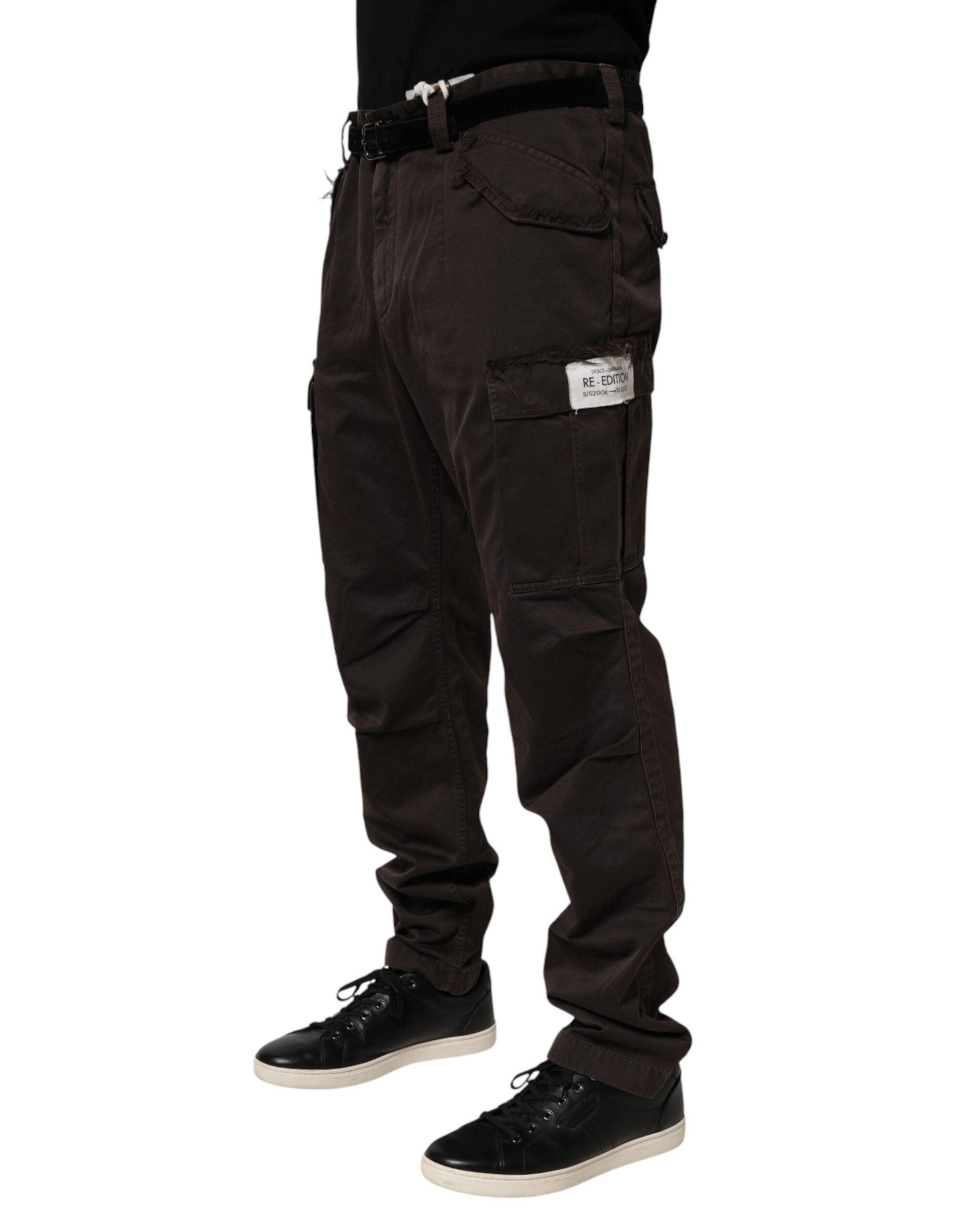 Pantalon cargo pour homme en coton marron Dolce & Gabbana Re-Edition, style décontracté et tendance.
