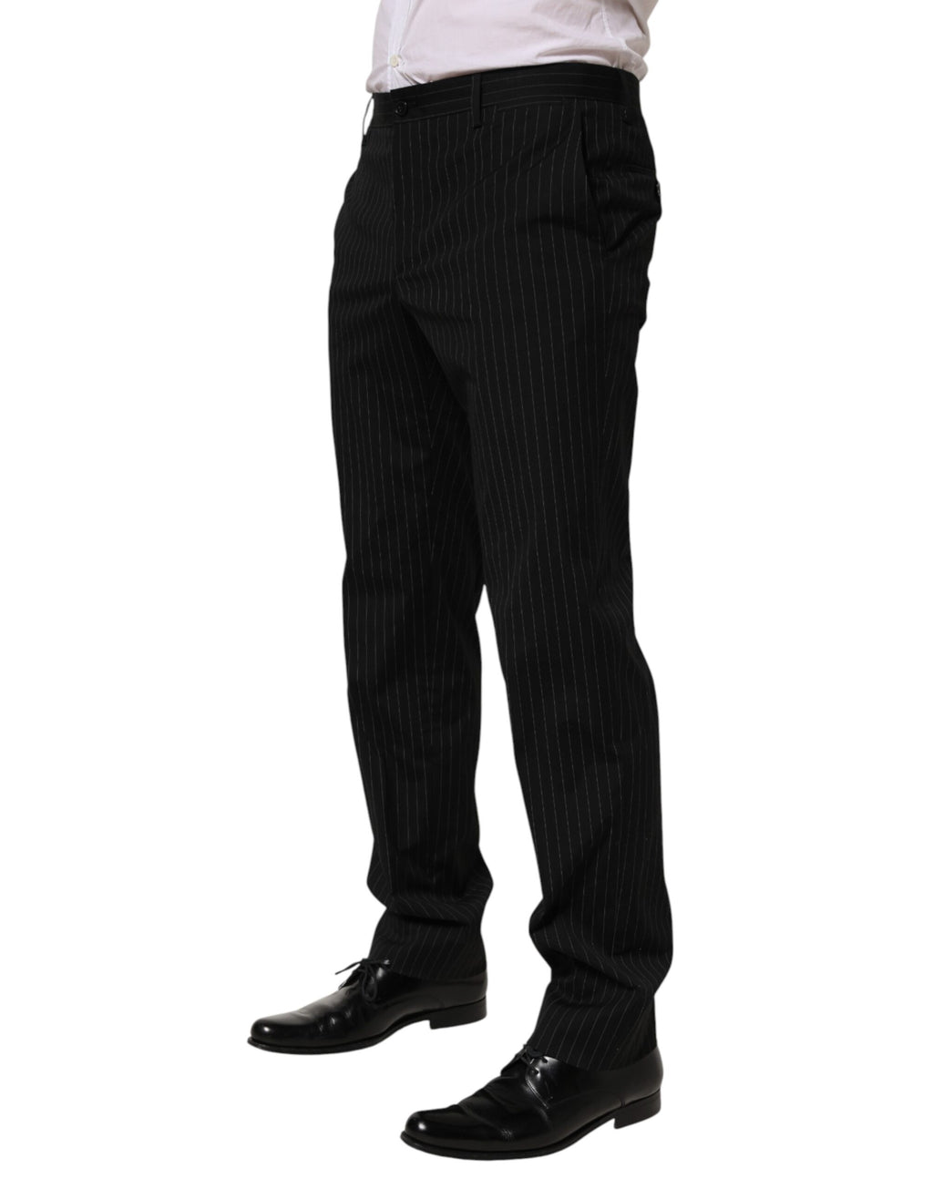 Pantalon habillé noir à rayures de Dolce & Gabbana pour homme, pantalon formel élégant et sophistiqué.