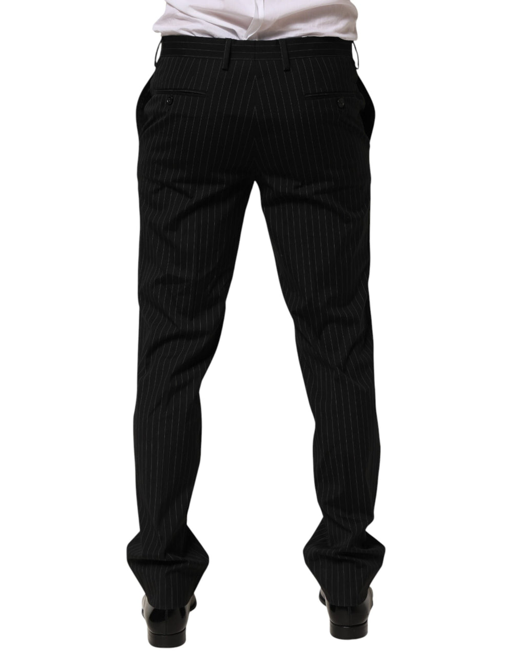 Pantalon homme Dolce & Gabbana noir à rayures pour occasion formelle, pantalon élégant en tissu de haute qualité.
