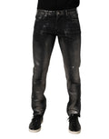 Pantalon en jean homme slim fit noir Emporio Armani, denim délavé, style moderne et ajusté, visible en détail sur l'image.