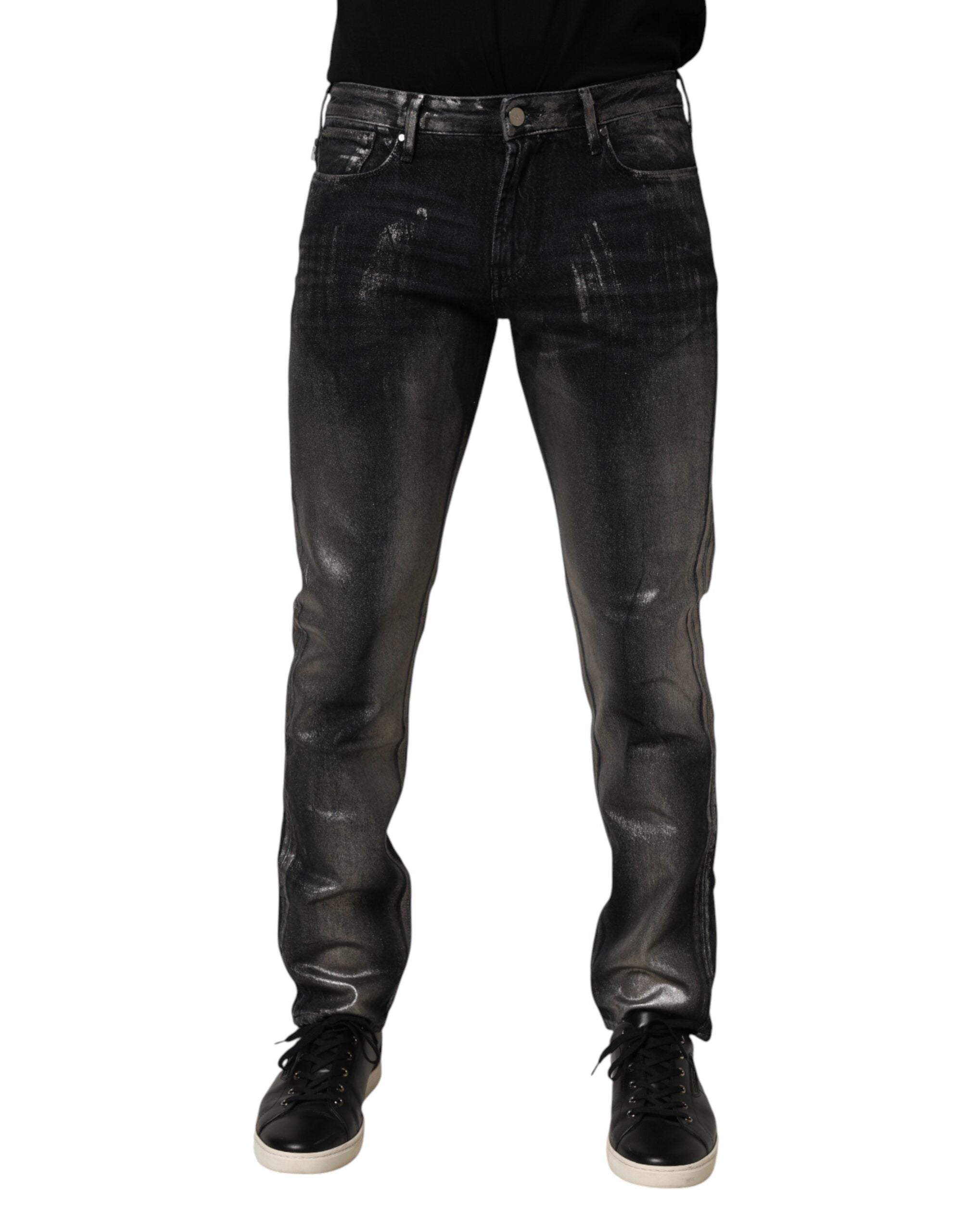 Pantalon en jean homme Emporio Armani noir délavé, coupe slim ajustée, tissu denim durable et tendance.