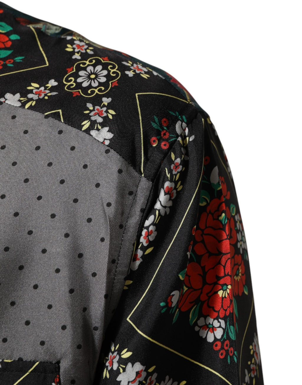 Chemise longue en soie Dolce & Gabbana à patchwork multicolore avec manches longues et design élégant.