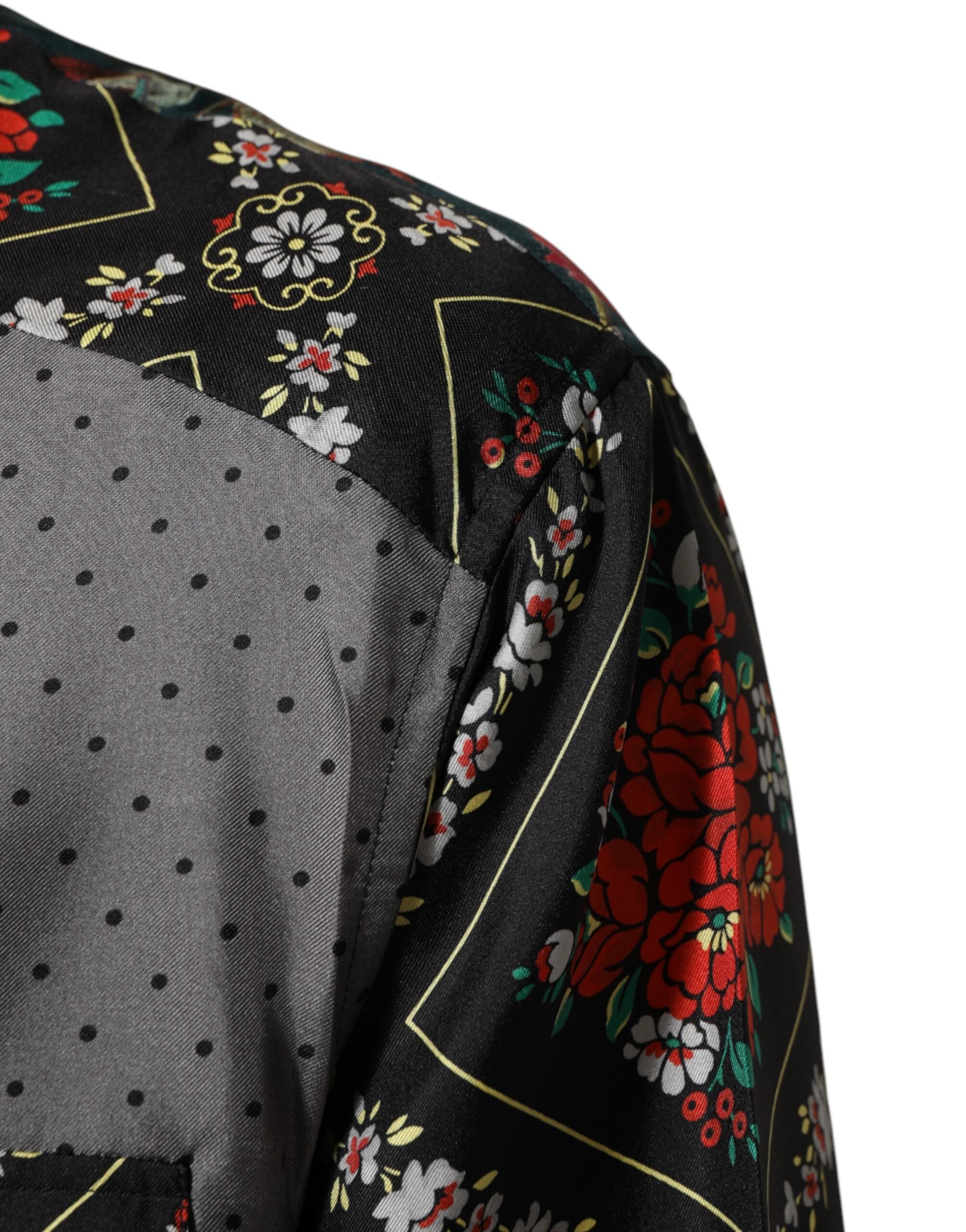 Chemise longue en soie Dolce & Gabbana à patchwork multicolore avec manches longues et design élégant.
