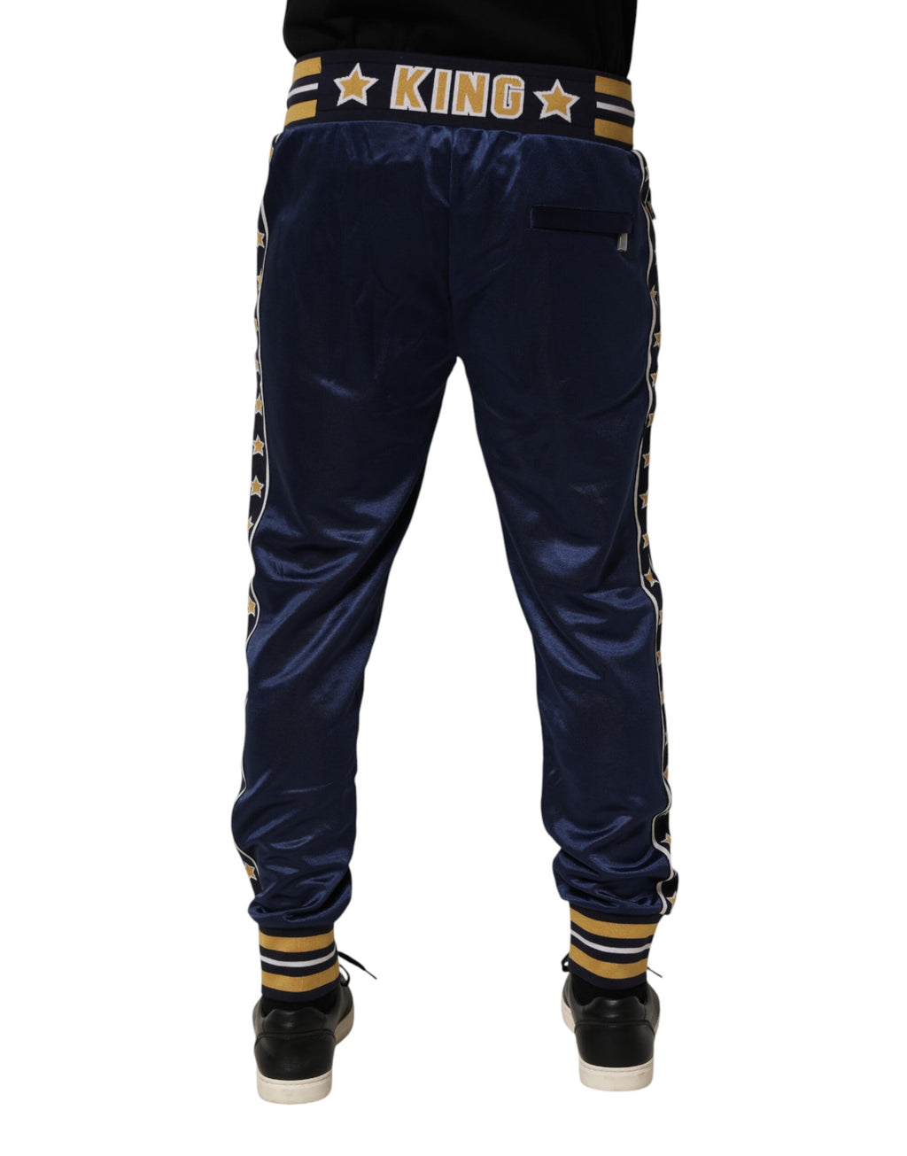 Pantalon jogging bleu en nylon Dolce & Gabbana à taille mi-hauteur, style décontracté et moderne.