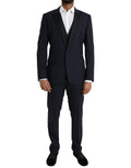 Costume homme trois pièces en laine bleue Dolce & Gabbana Martini avec un seul bouton, vue de face.