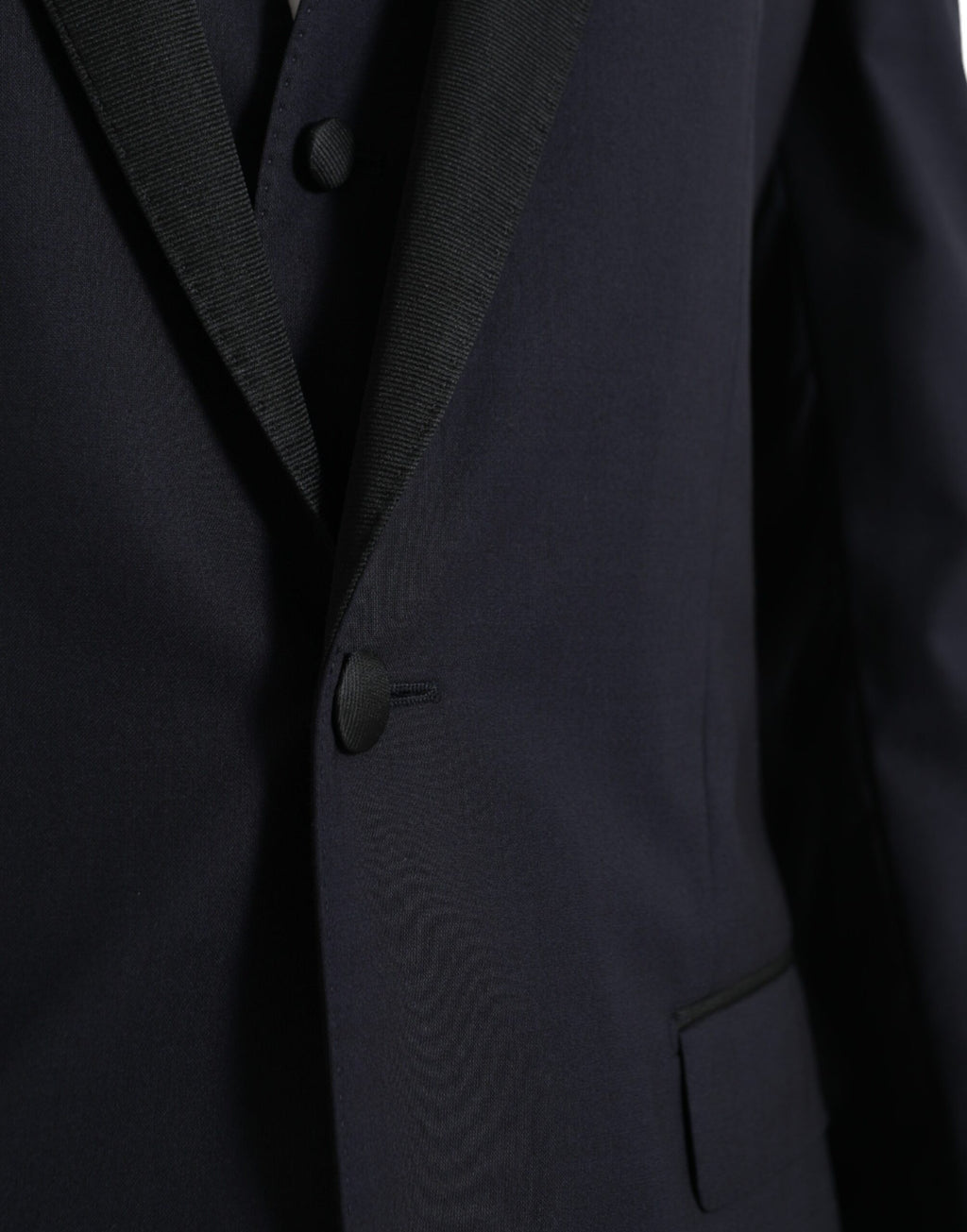 Costume homme en laine bleue Dolce & Gabbana Martini 3 pièces avec un seul bouton, veste élégante et moderne.