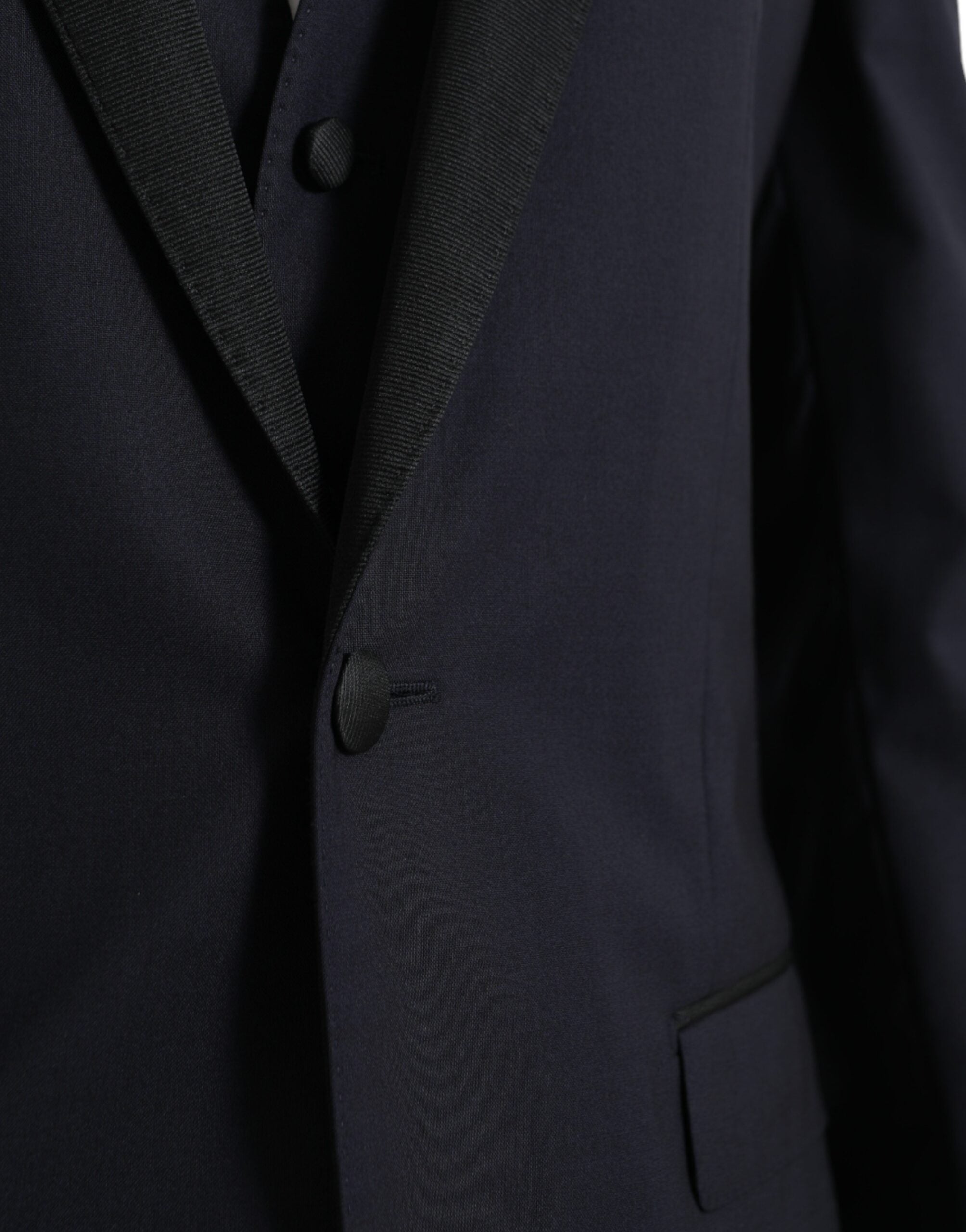 Costume homme en laine bleue Dolce & Gabbana Martini 3 pièces avec un seul bouton, veste élégante et moderne.