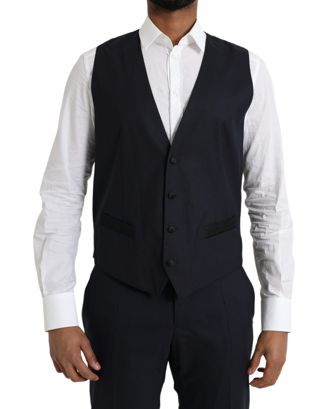 Costume homme en laine bleue Dolce & Gabbana Martini à 3 pièces avec bouton unique, élégant et sophistiqué.