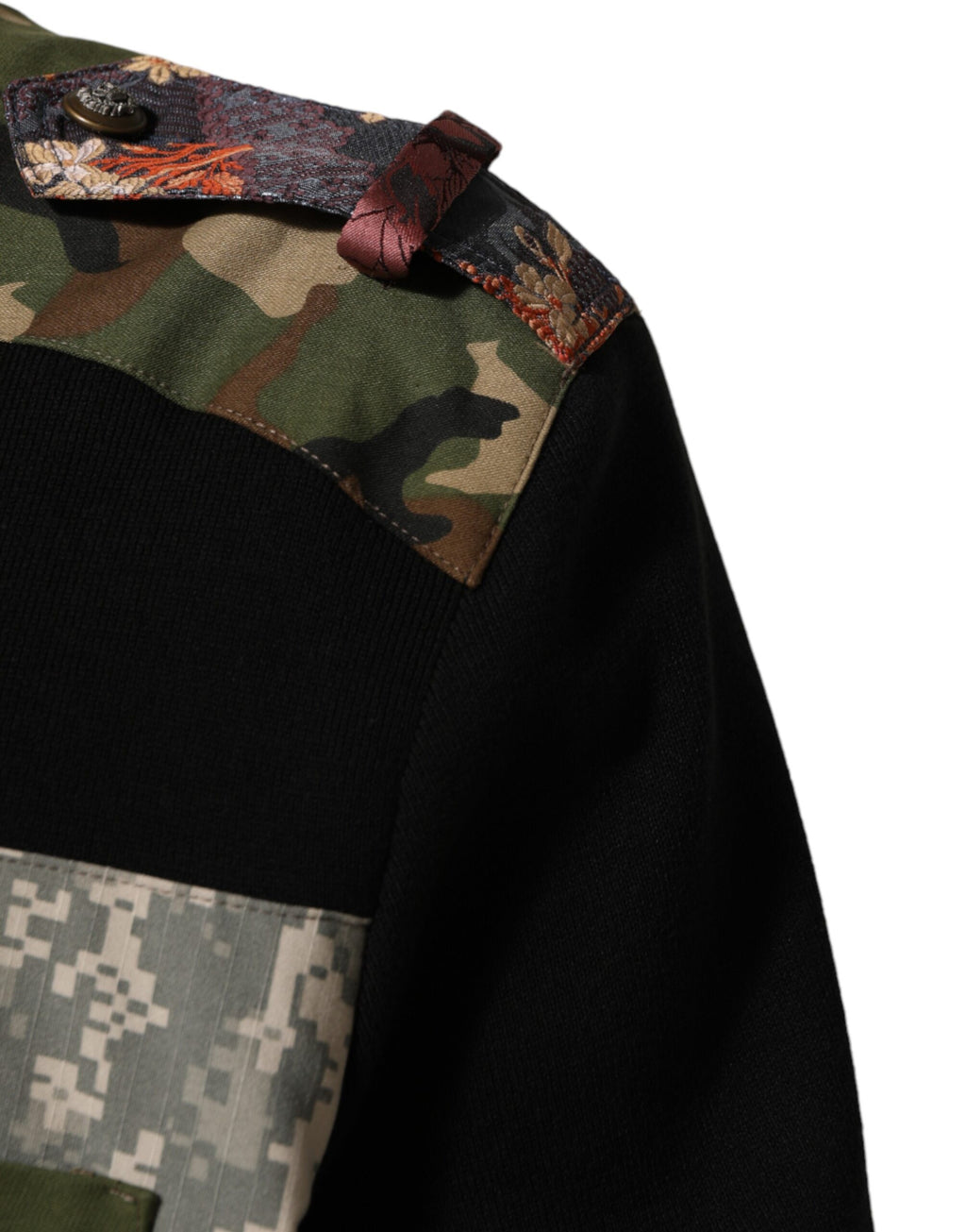 Pull à col rond Dolce & Gabbana noir avec patchwork, design élégant en maille pour homme.