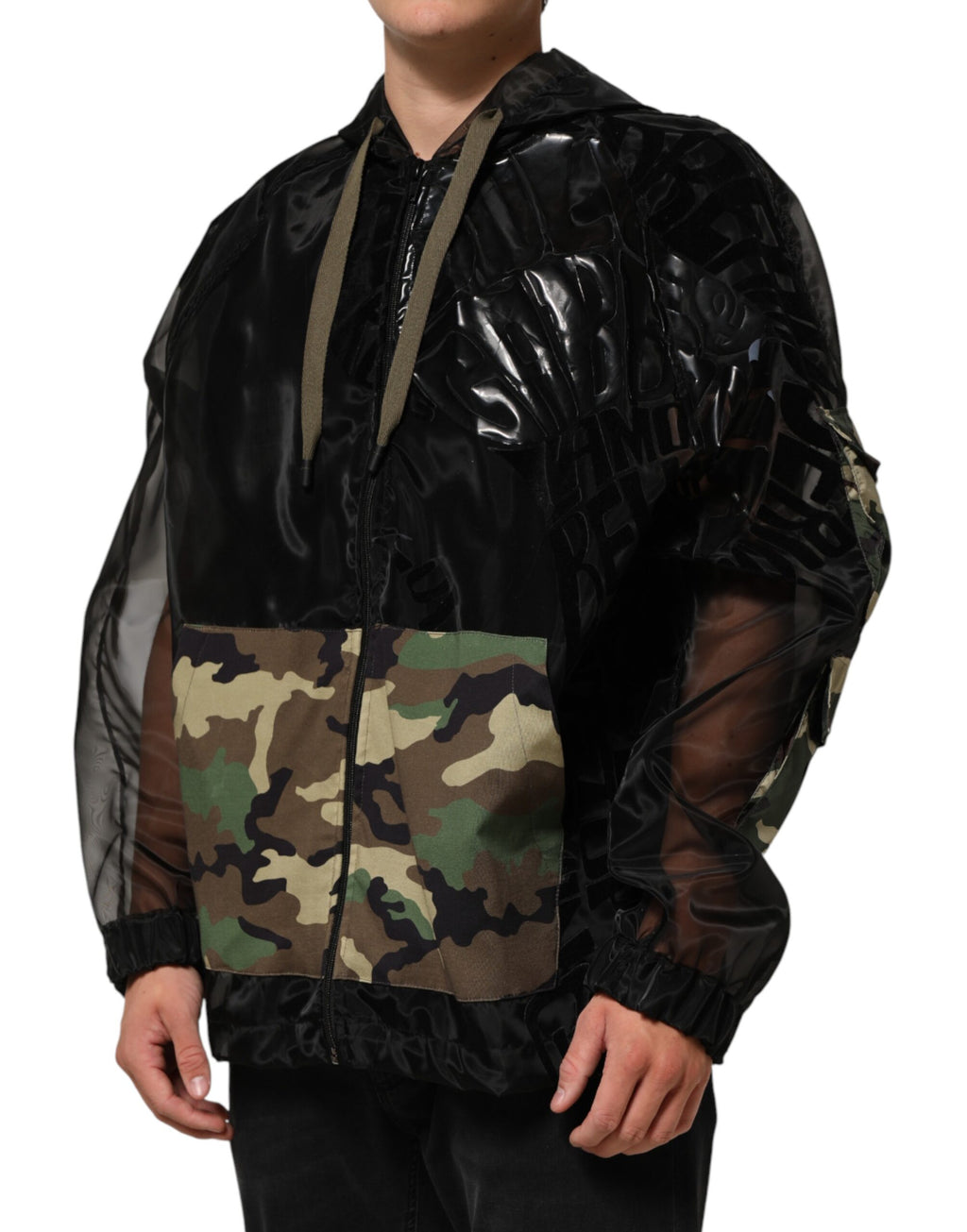 Sweat à capuche noir camouflage pour homme de Dolce & Gabbana, sweat-shirt zippé complet avec capuche.