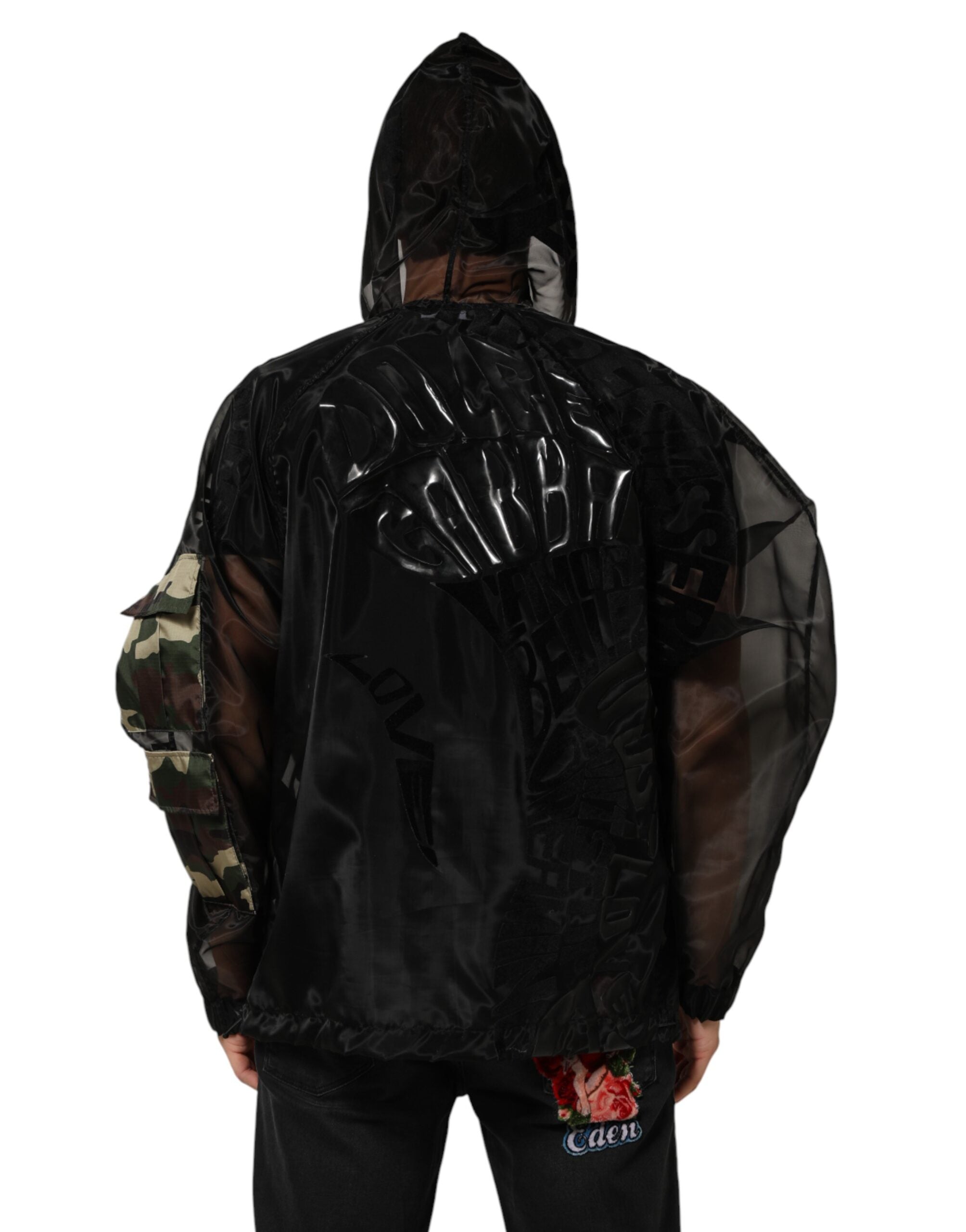 Sweat à capuche homme Dolce & Gabbana noir camouflage avec zip complet, design moderne et tissu confortable.