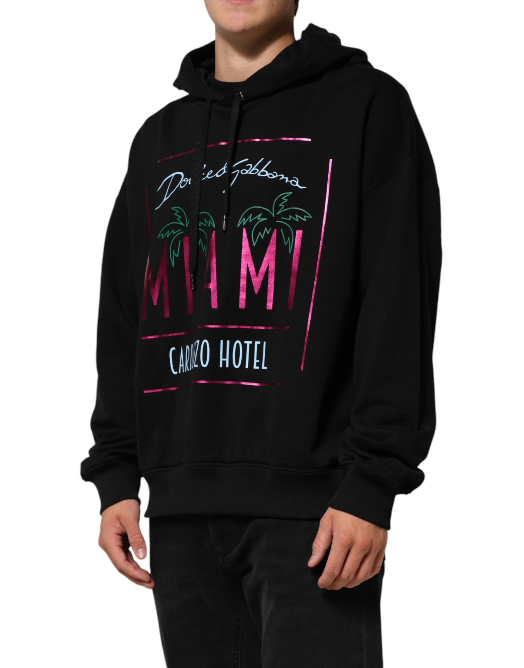 Sweat à capuche pour homme Dolce & Gabbana noir avec imprimé, pull confortable en tissu doux et tendance.