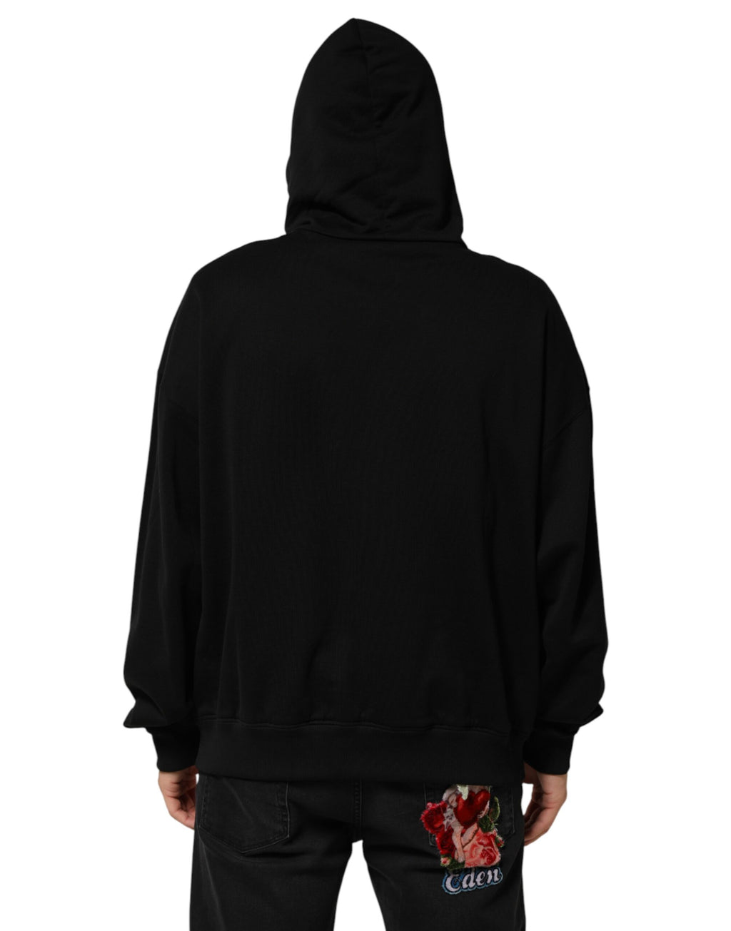 Sweat-shirt à capuche noir imprimé pour homme de Dolce & Gabbana, pull décontracté avec motifs et logo.
