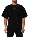 T-shirt noir en polyester Dolce & Gabbana avec collier orné de détails brillants et embellissements élégants.