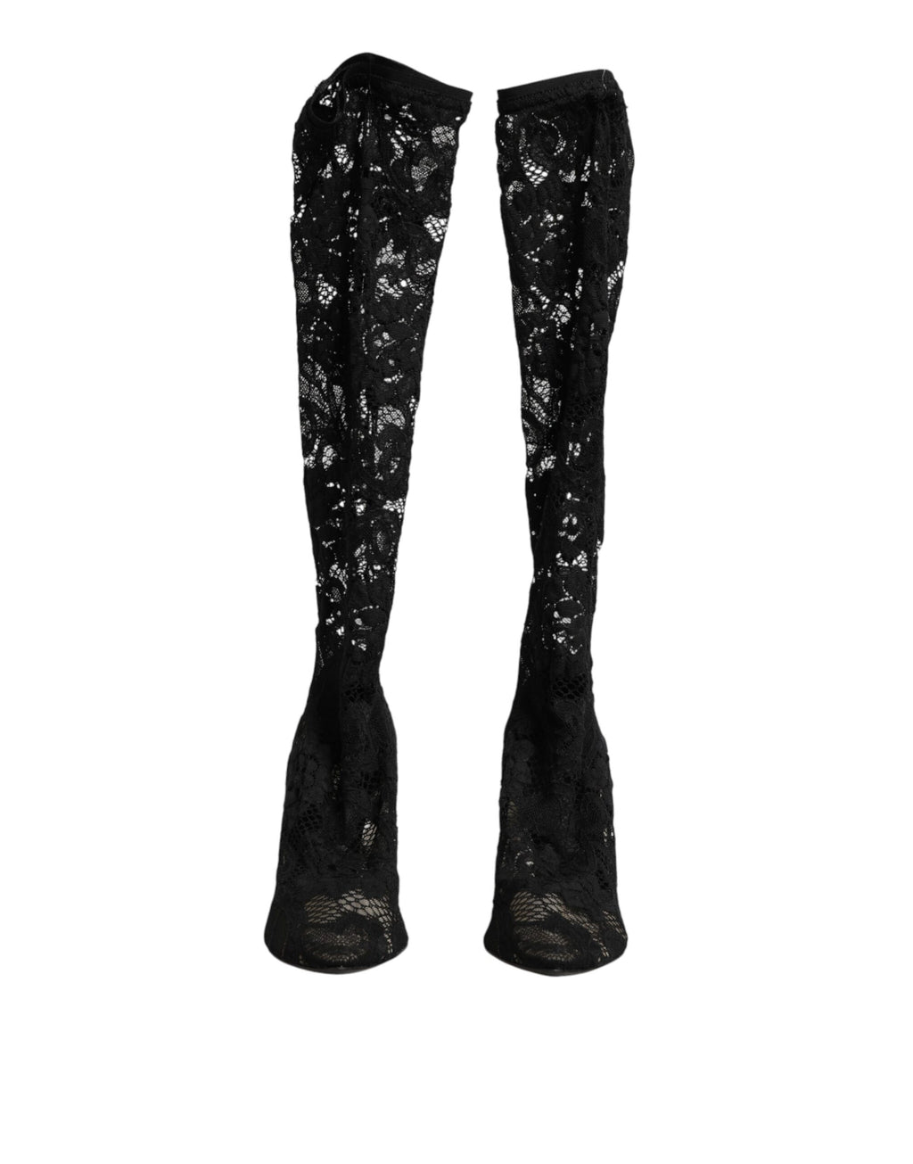 Chaussures Dolce & Gabbana Taormina en cuir noir avec chaussettes en dentelle, bottines élégantes et sophistiquées.