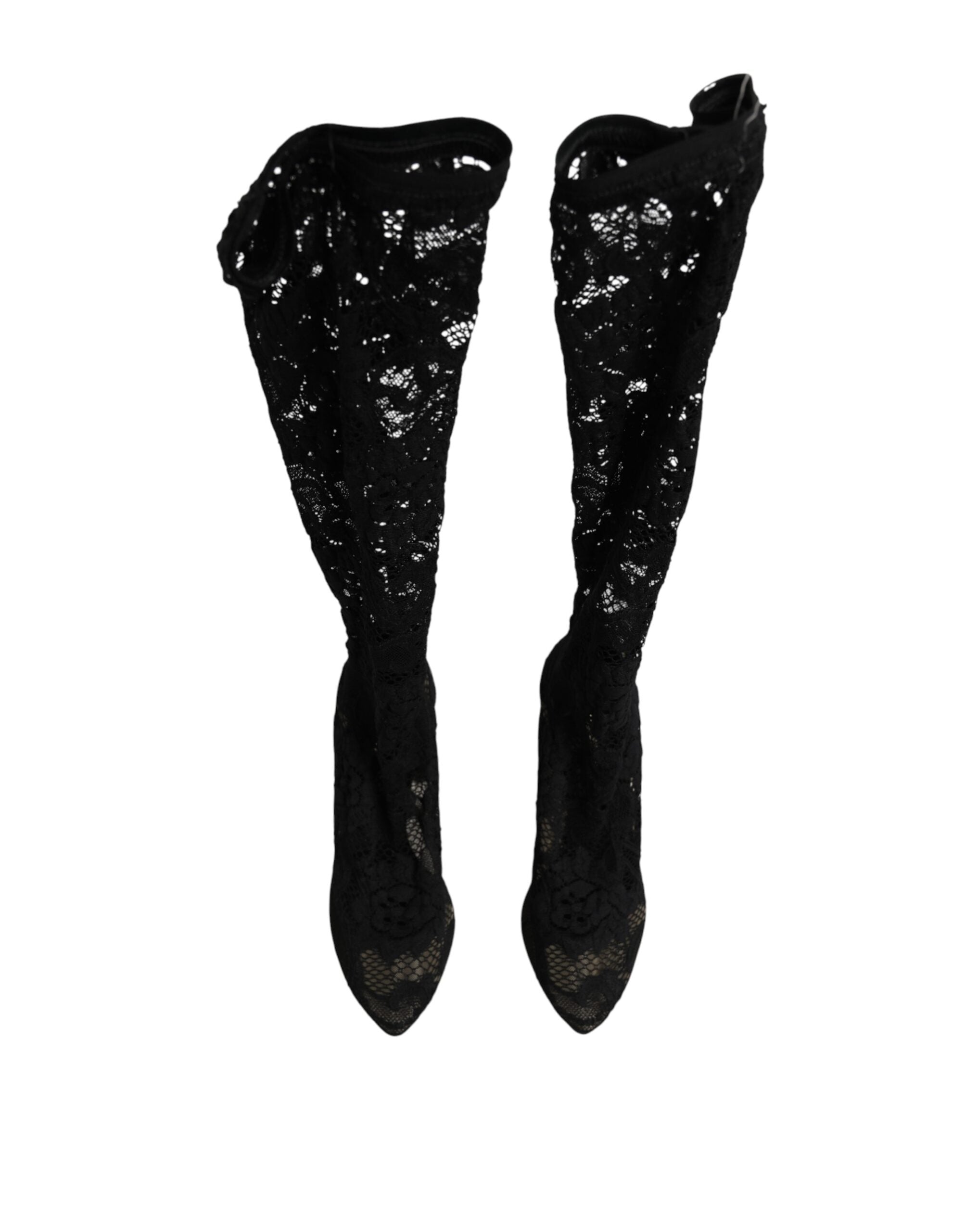 Chaussures Dolce & Gabbana Taormina en cuir noir avec lacets et socquettes en dentelle, style bottines élégantes.