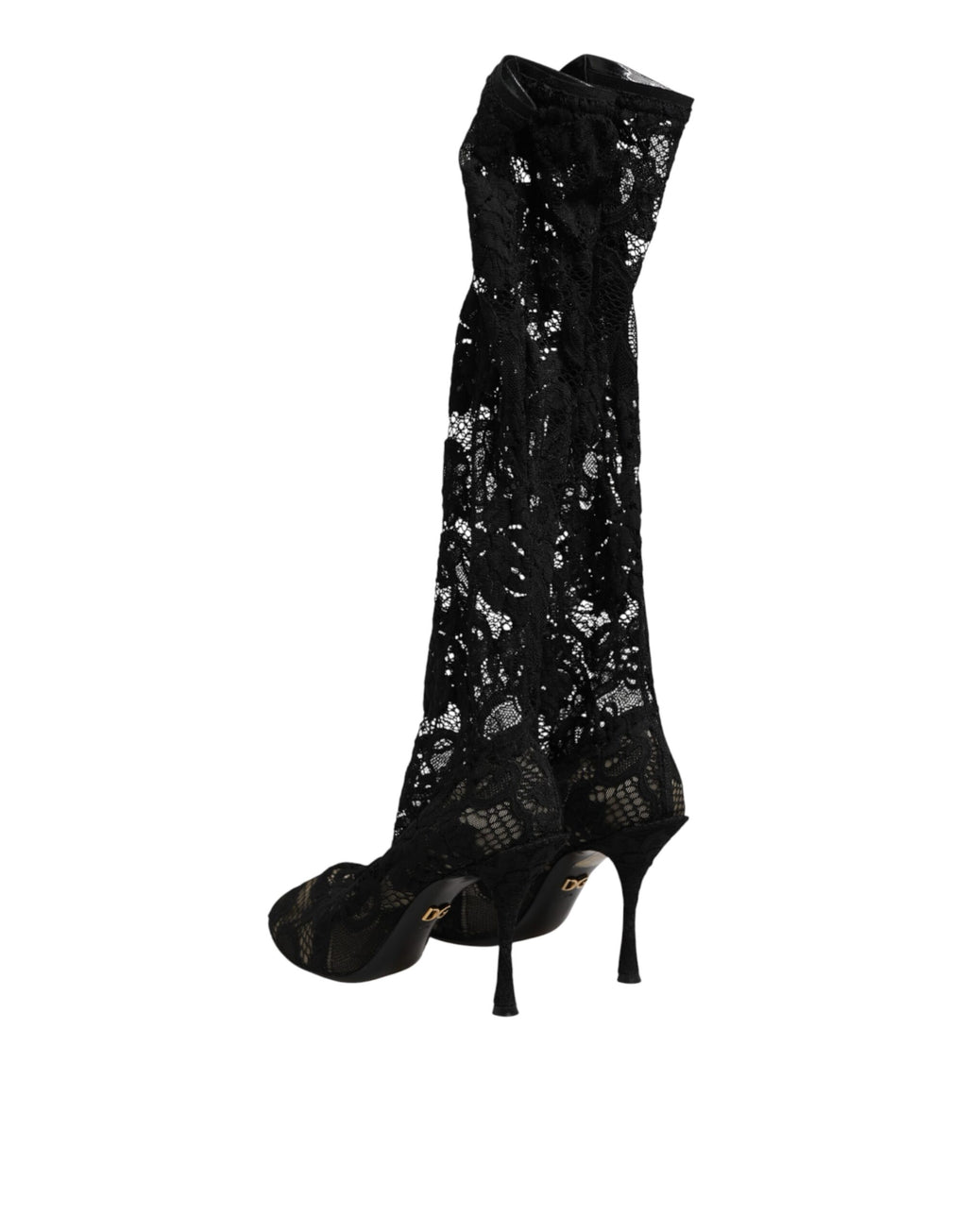 Chaussures à talons noires Dolce & Gabbana Taormina lace, bottines élégantes en tissu dentelle.
