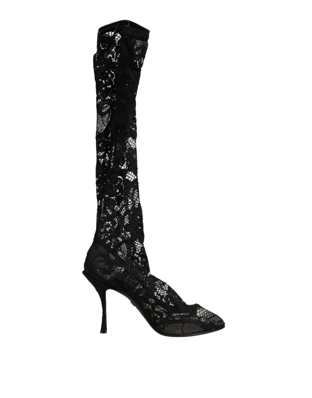Chaussures Dolce & Gabbana Taormina en cuir noir avec lacets, bottines à talons et chaussettes en dentelle, style élégant et sophistiqué