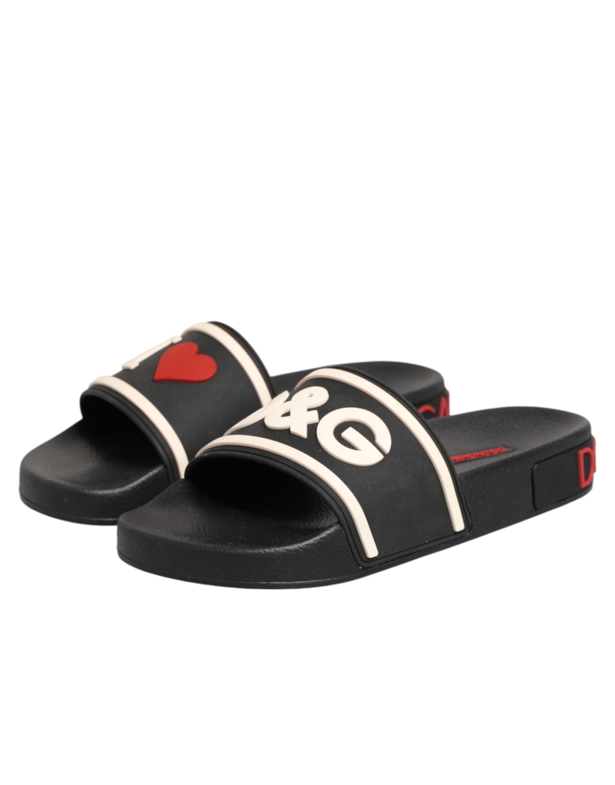 Sandales de plage en caoutchouc noir Dolce & Gabbana, chaussures confortables pour l'été et le style décontracté.