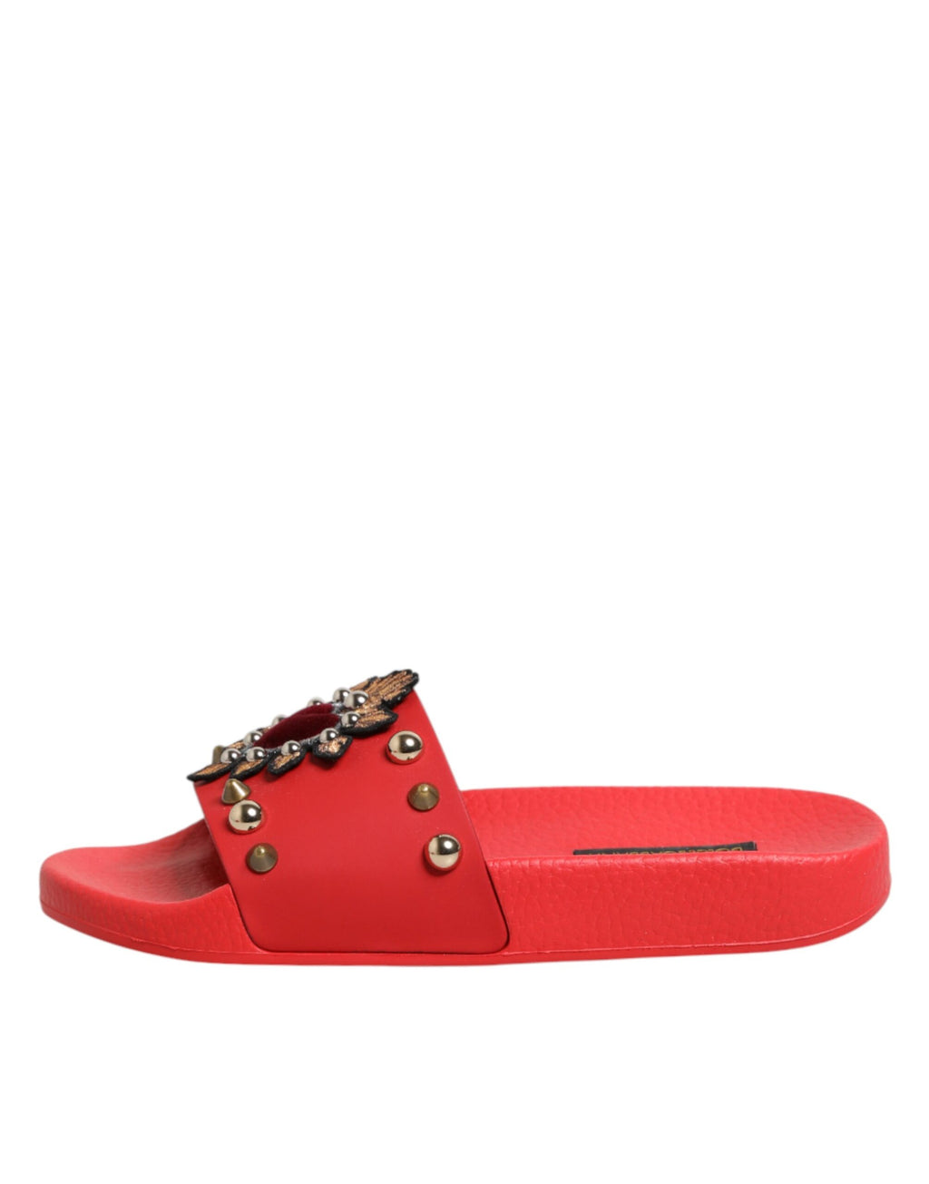Sandales de plage Dolce & Gabbana Sacred Heart en rouge, sandales à semelles plates avec motif de cœur sacré.