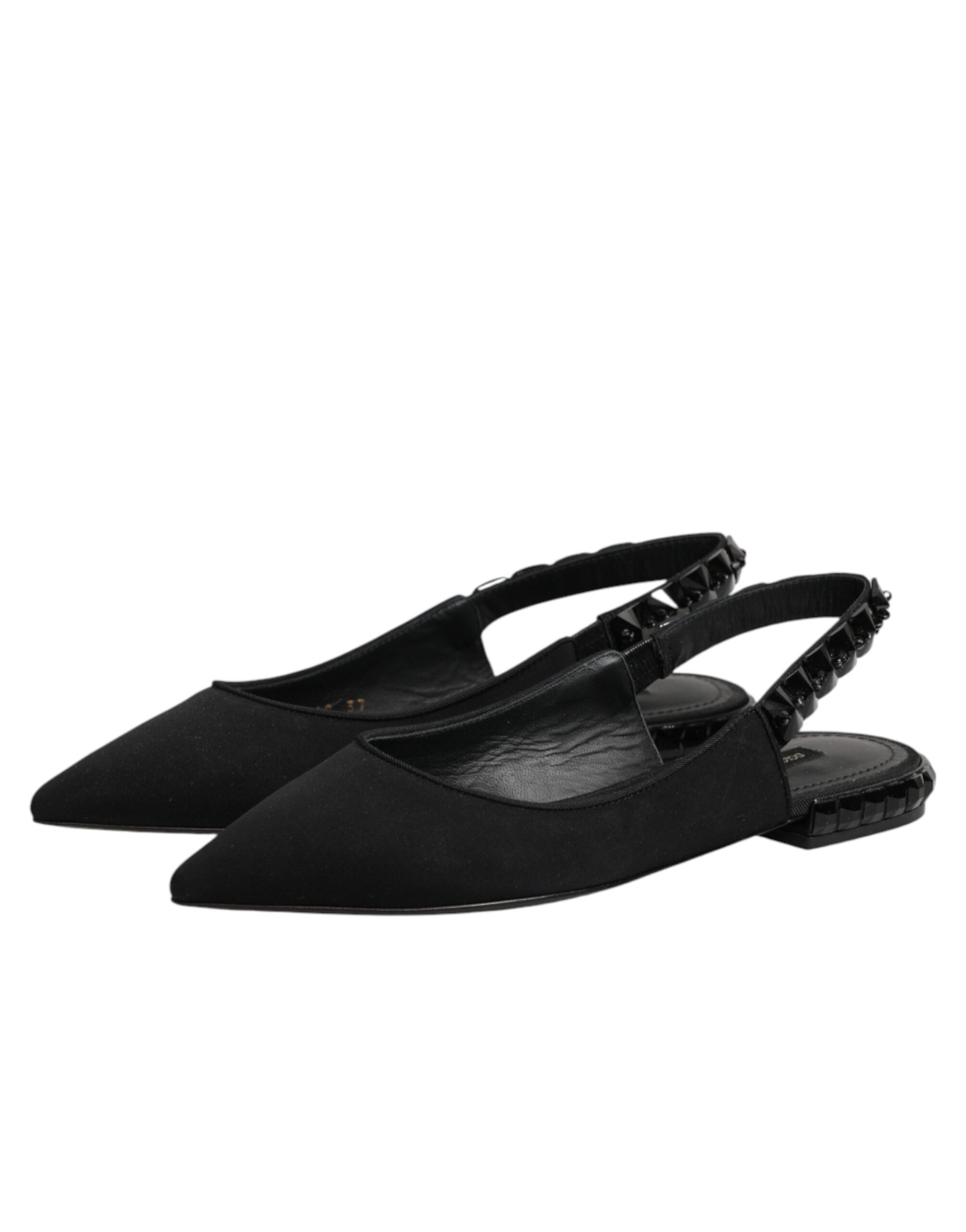 Chaussures Dolce & Gabbana en satin noir avec cristaux, sandales à talon arrière et bride en slingback élégante.