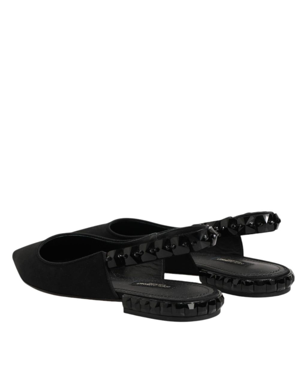 Chaussures à talons Dolce & Gabbana en crêpe de Chine noire avec cristaux, style slingback élégant.