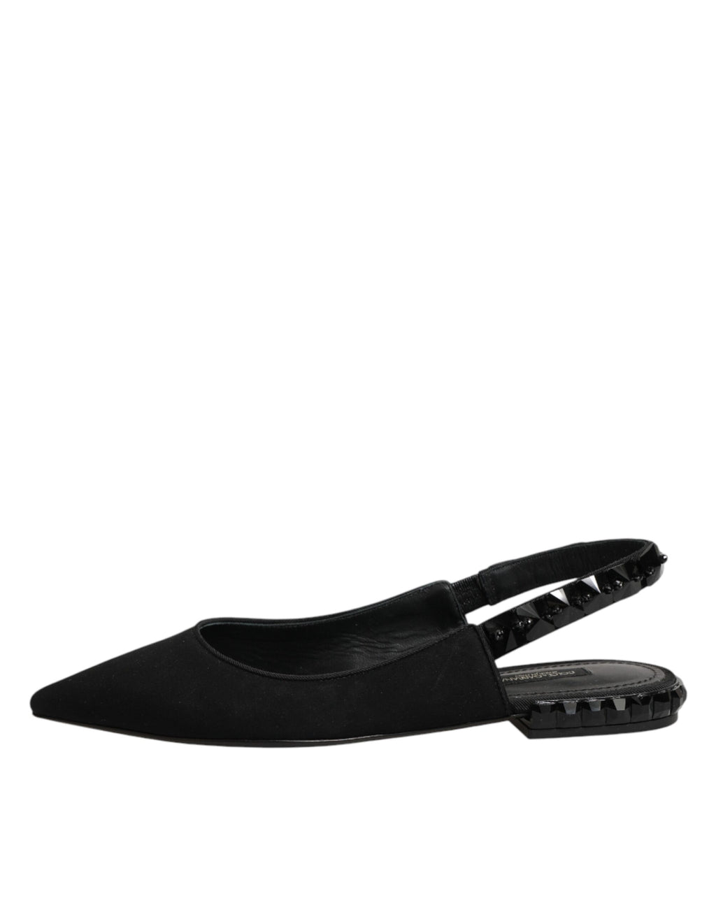 Chaussures à talons Dolce & Gabbana en satin charmeuse noire avec cristaux, modèle slingback élégant.