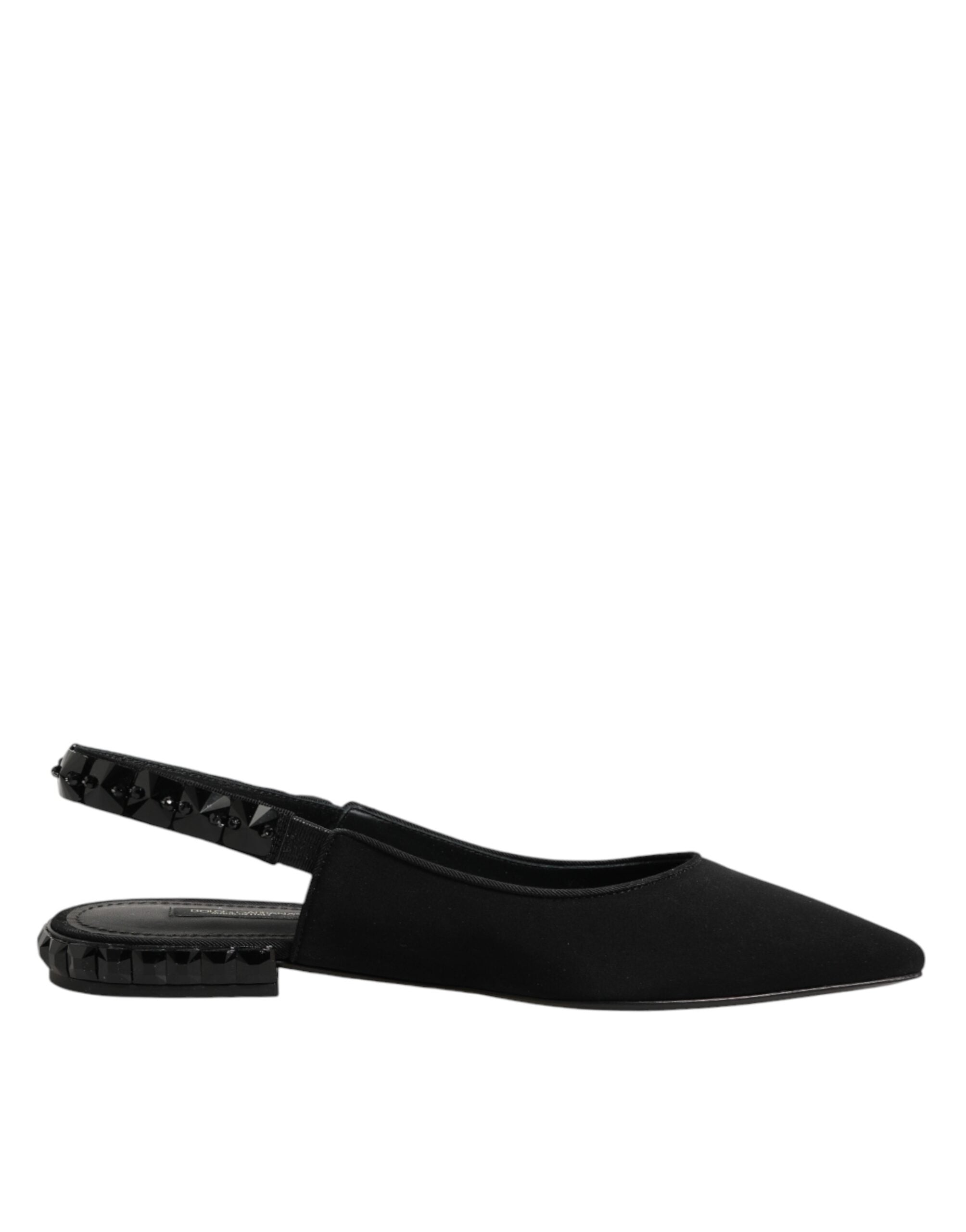 Chaussures à talons Dolce & Gabbana en satin noir avec cristaux, modèle slingback élégant et sophistiqué.