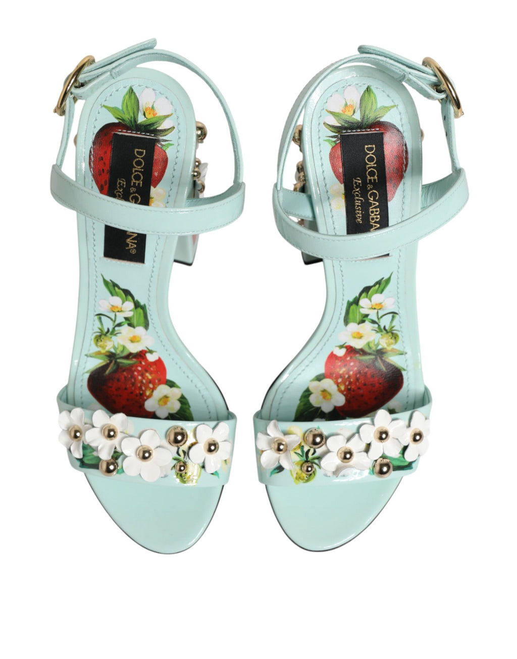 Sandales Dolce & Gabbana à talons mint vert avec motifs floraux, chaussures élégantes pour femmes.