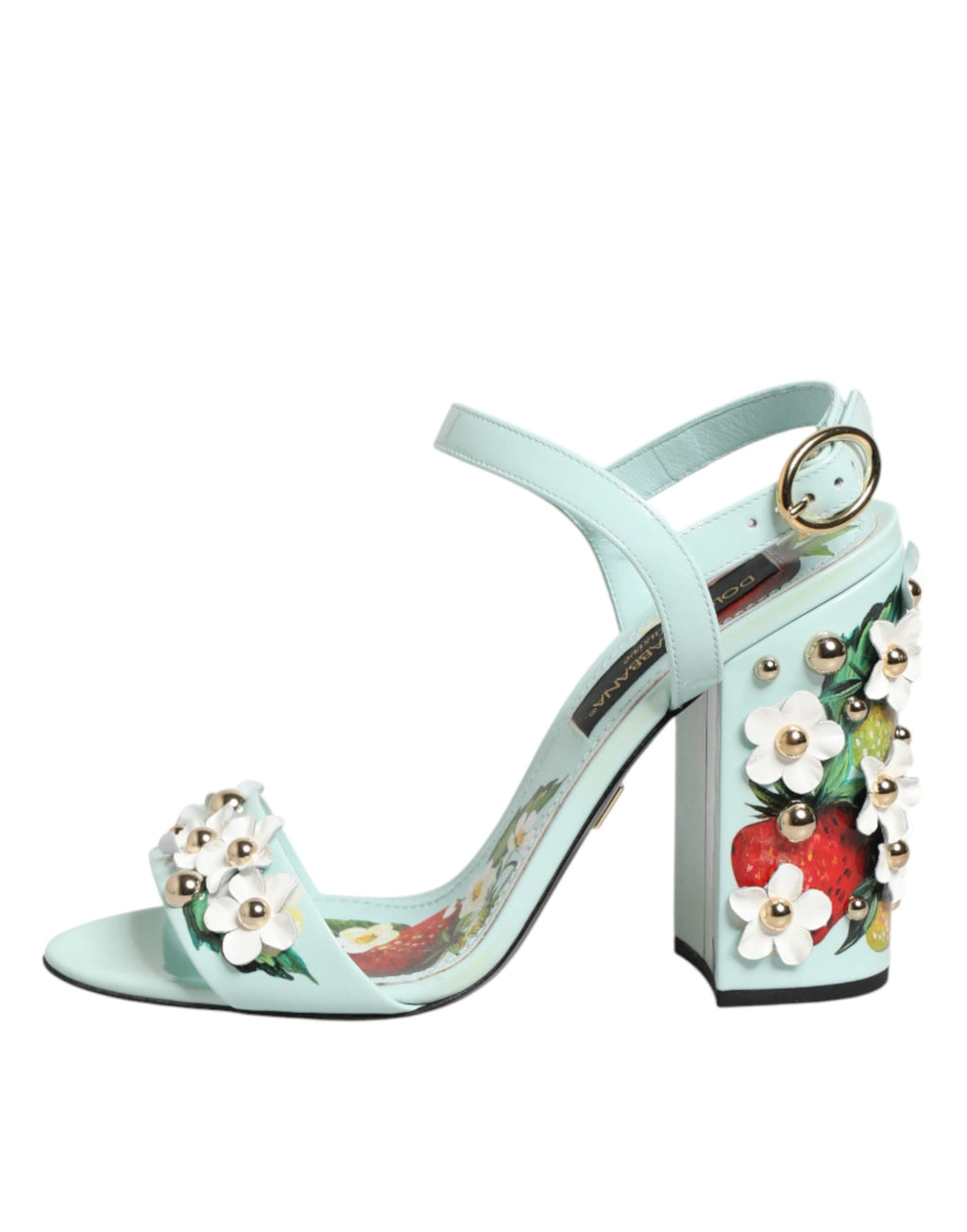 Chaussures à talons Dolce & Gabbana Mint vert avec motifs floraux, sandales à talons pour femmes